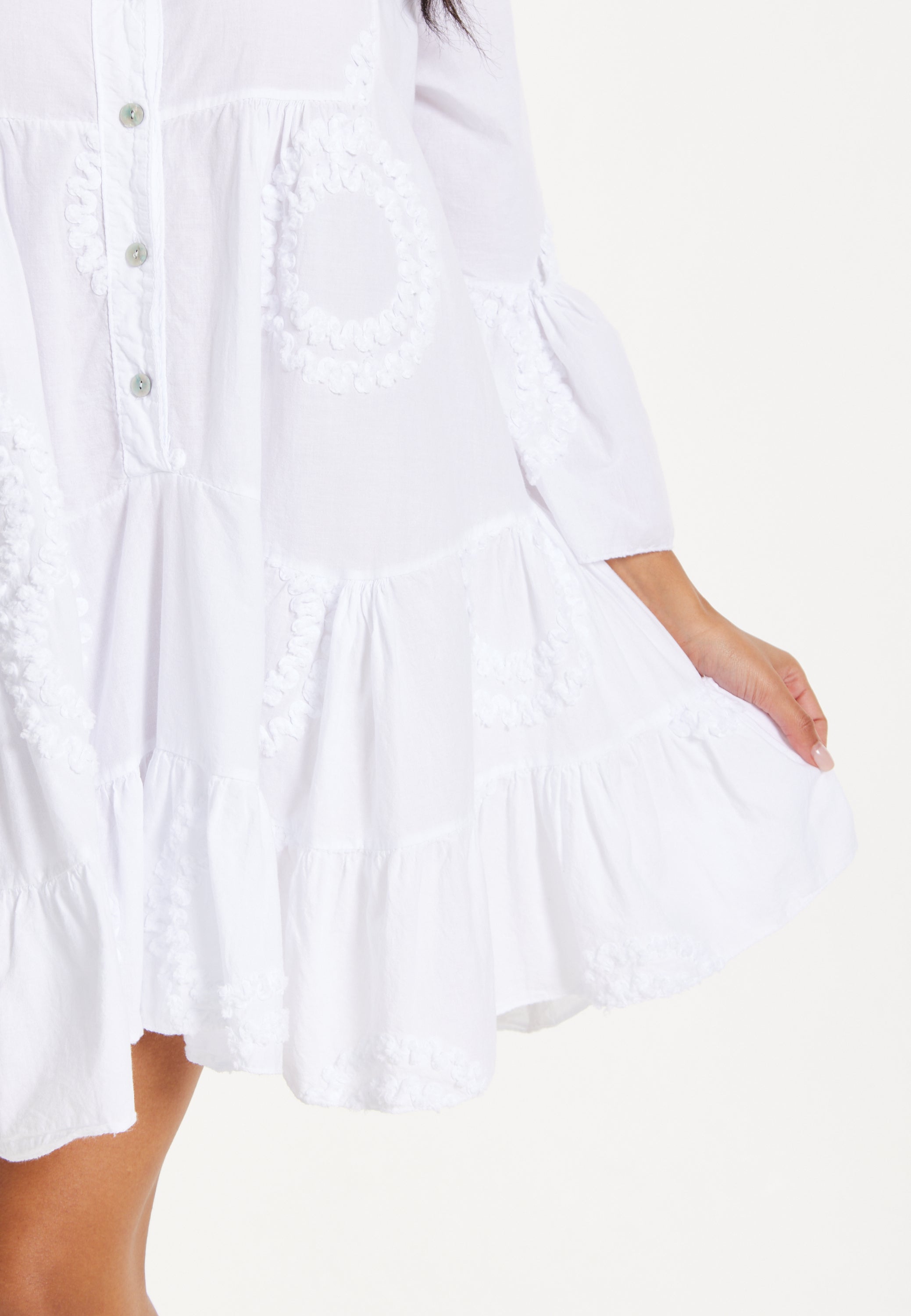 White Tiered Button Front Mini Dress