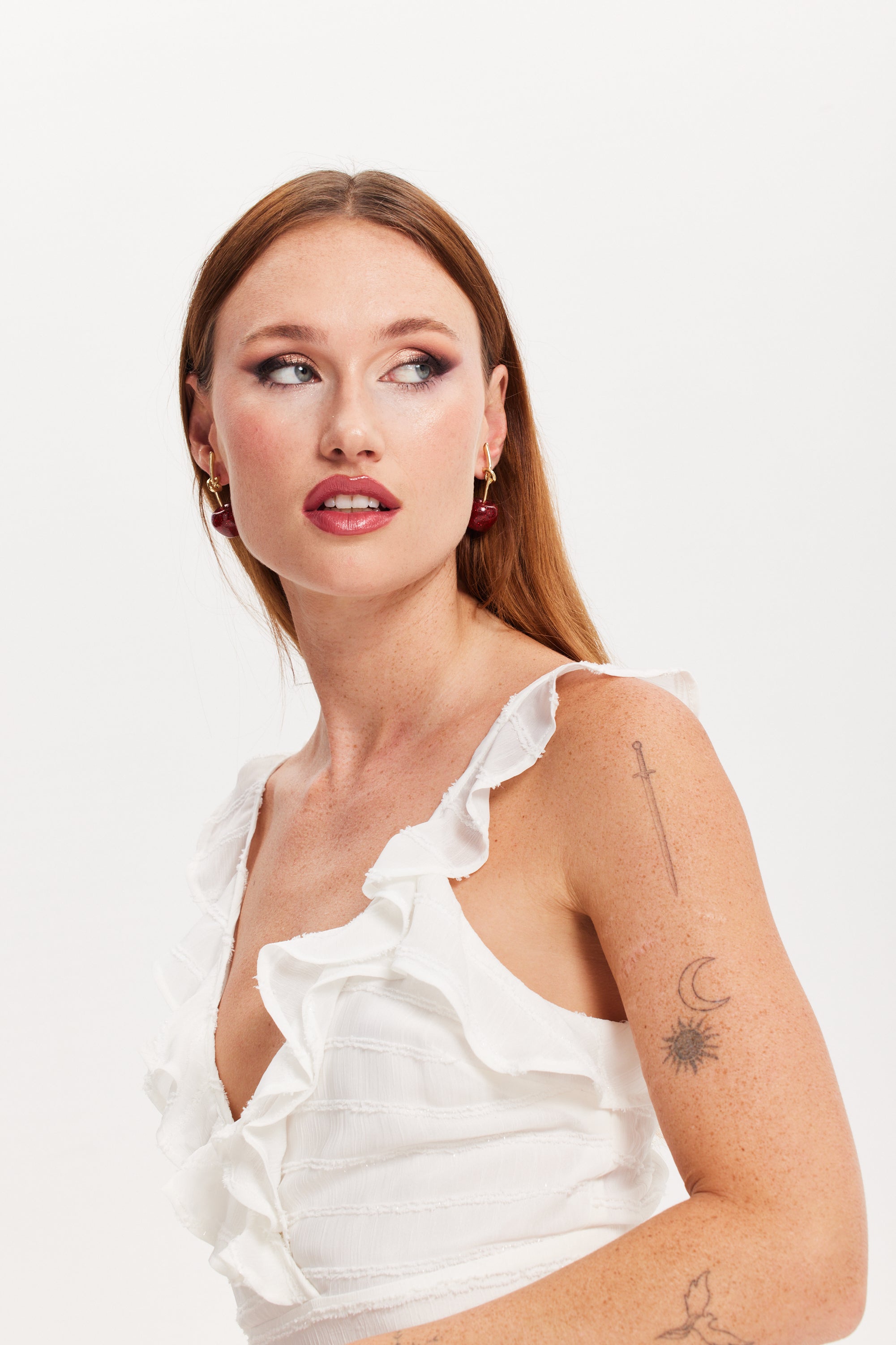 Liquorish Sparkly Cherry Drop Style Earrings With Knot Detail