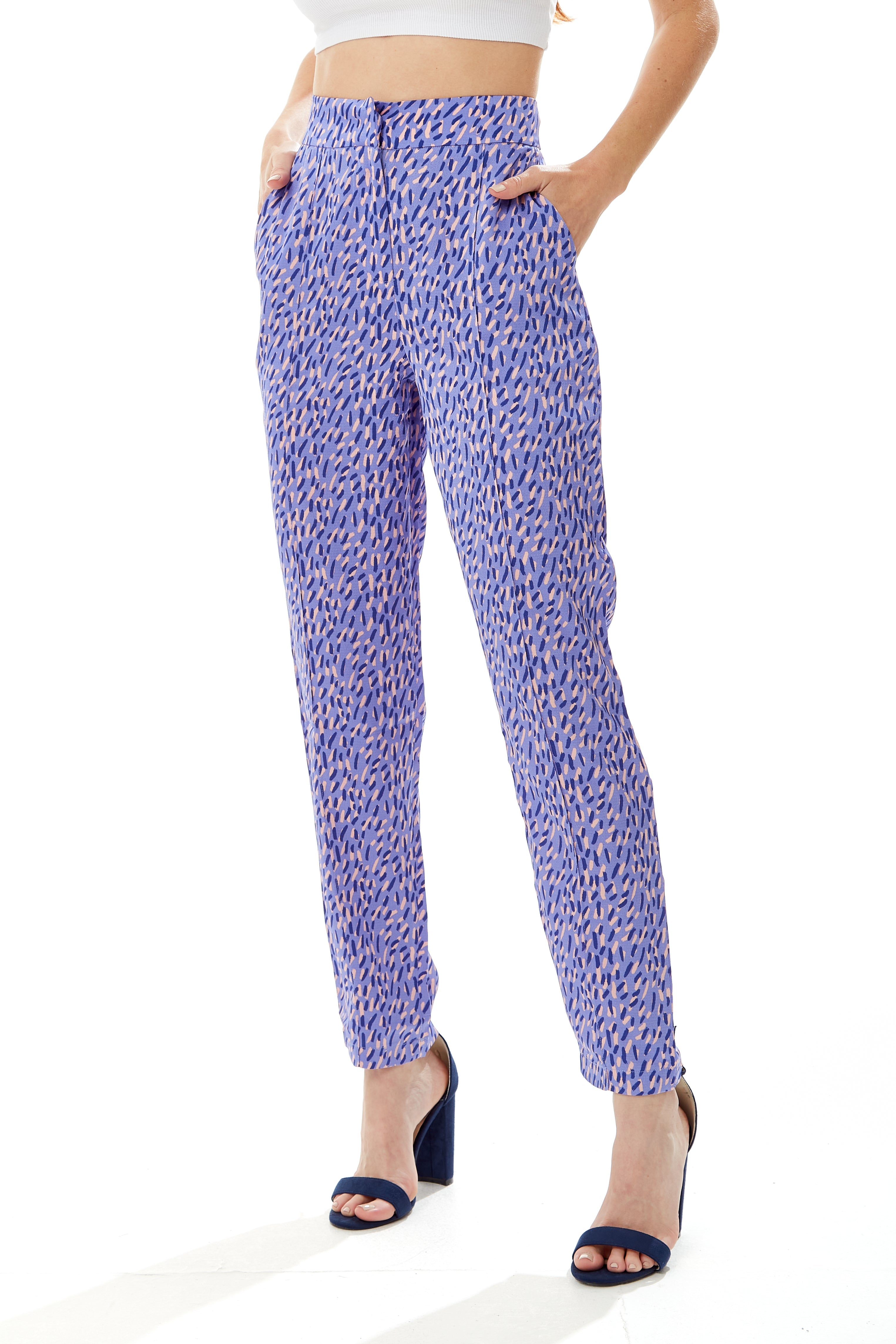 Women's Trousers in Purple with All Over Stroke Print, Tailored Fit, Straight Leg - Liquorish