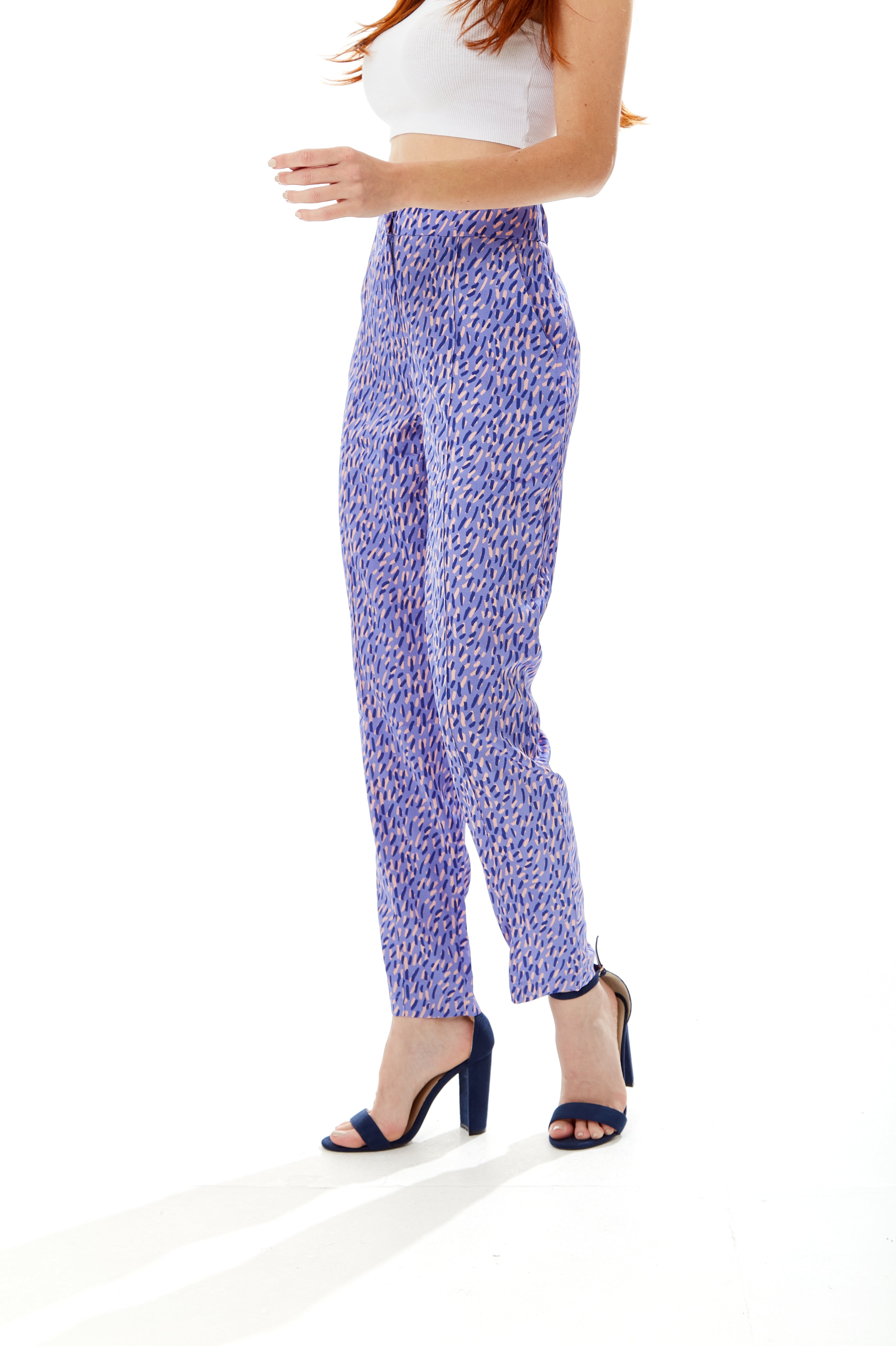 Women's Trousers in Purple with All Over Stroke Print, Tailored Fit, Straight Leg - Liquorish