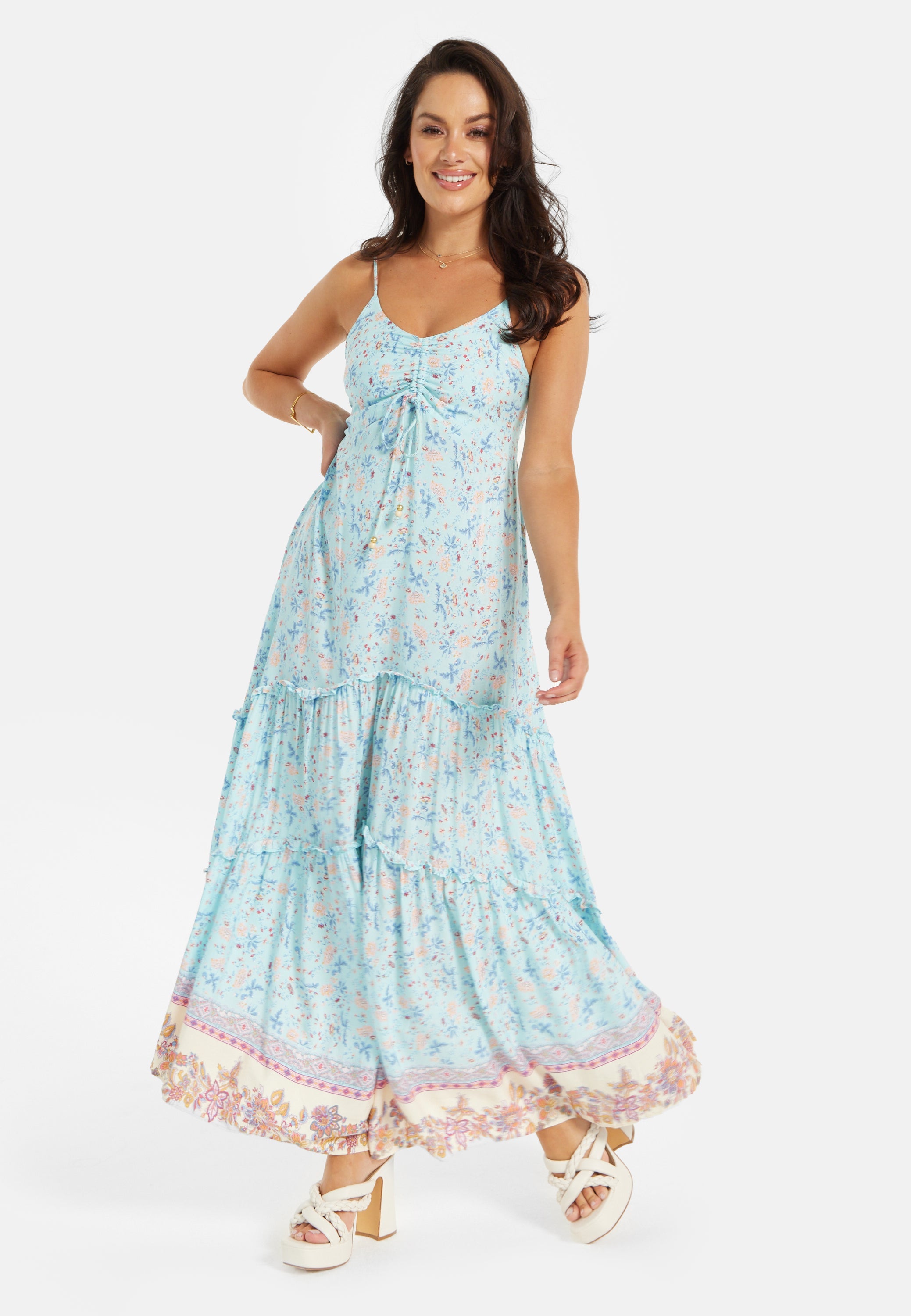 Liquorish Blue Floral Tiered Maxi Dress