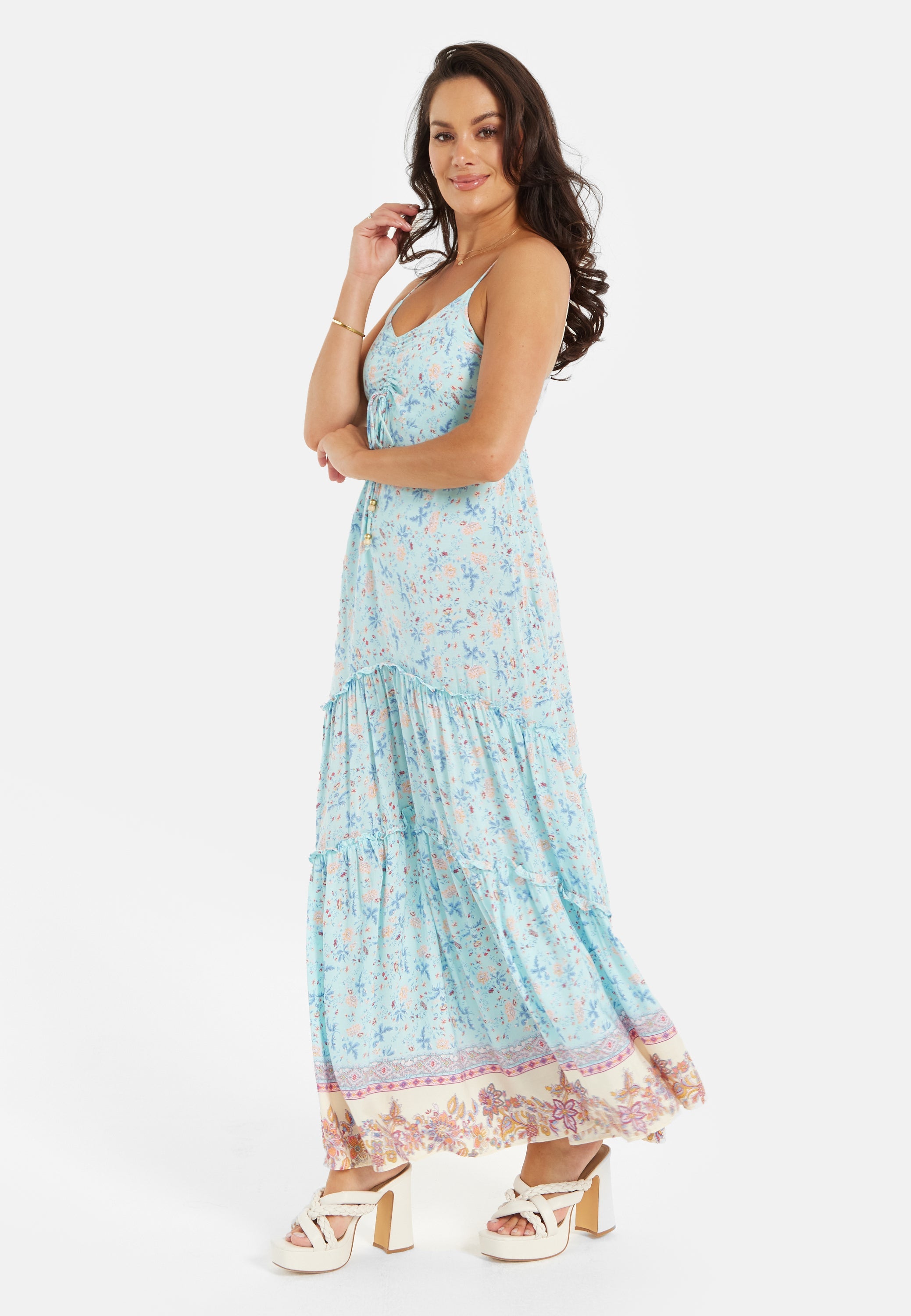 Liquorish Blue Floral Tiered Maxi Dress