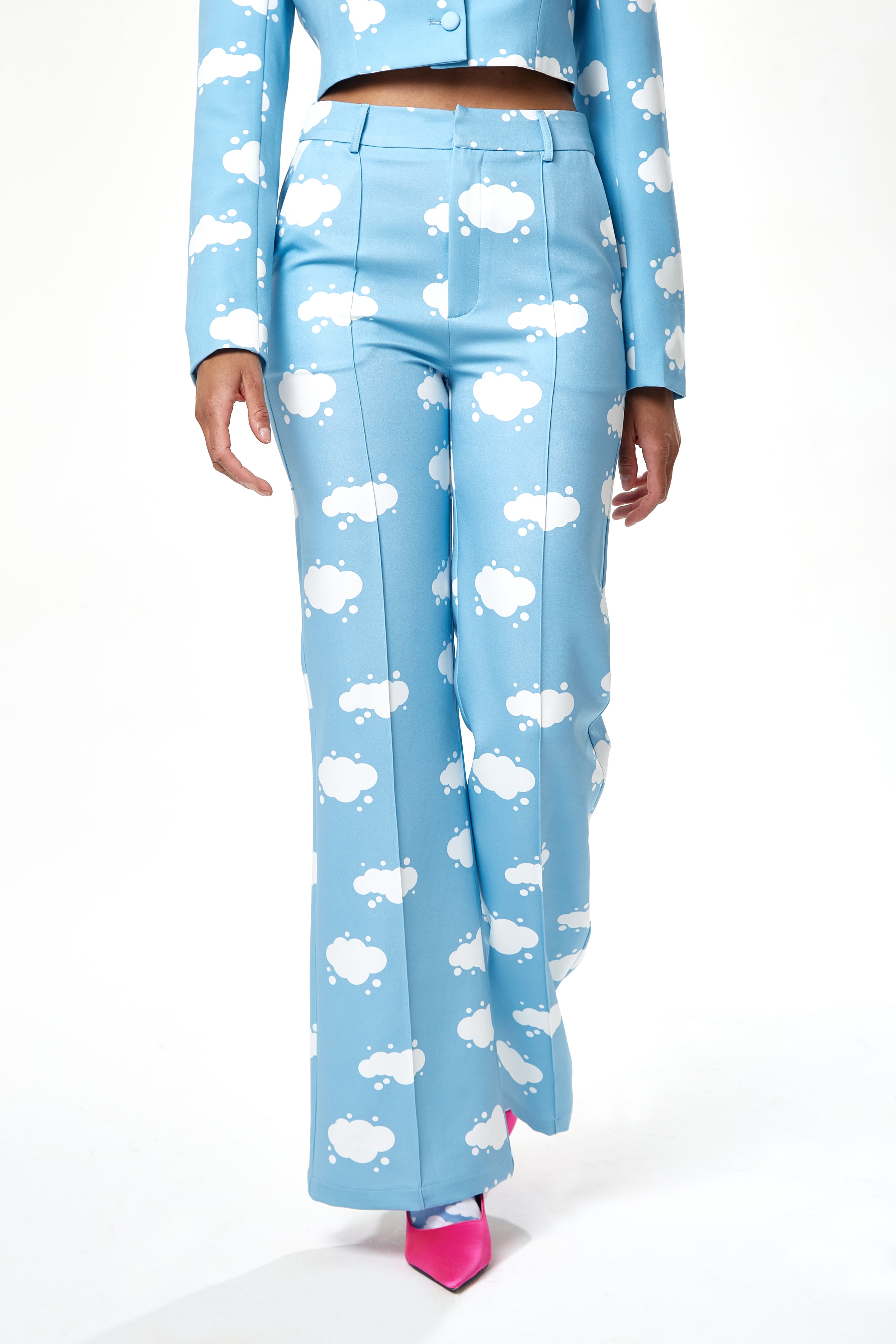 Women's Trousers in Blue with Flare Leg and All-Over Print - Tailored Fit by Liquorish