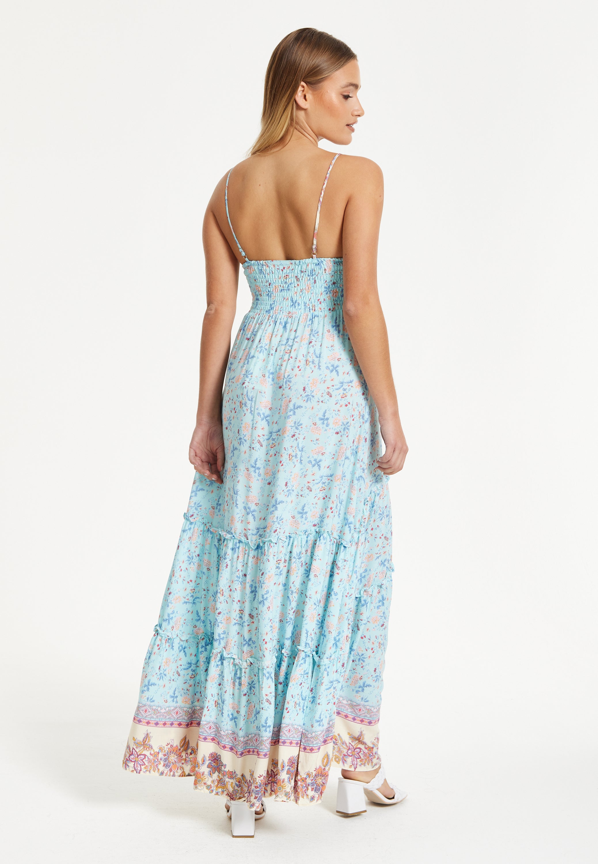 Liquorish Blue Floral Tiered Maxi Dress