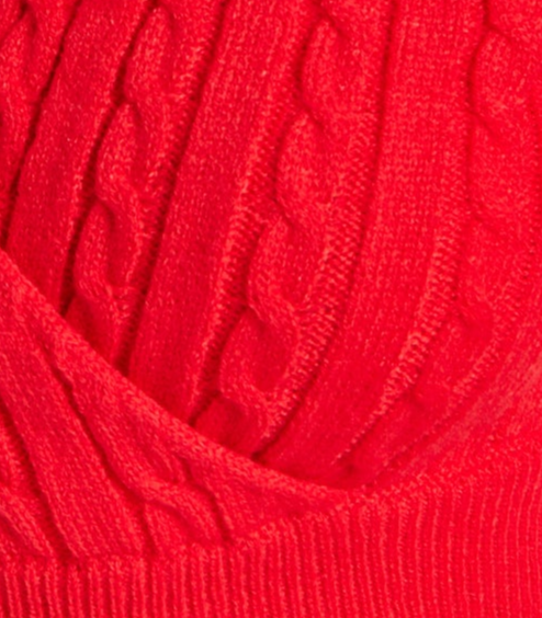 Women's Mini Dress with Long Sleeves and Unique Cut Out Front in Red - Cable Knit Style by Liquorish
