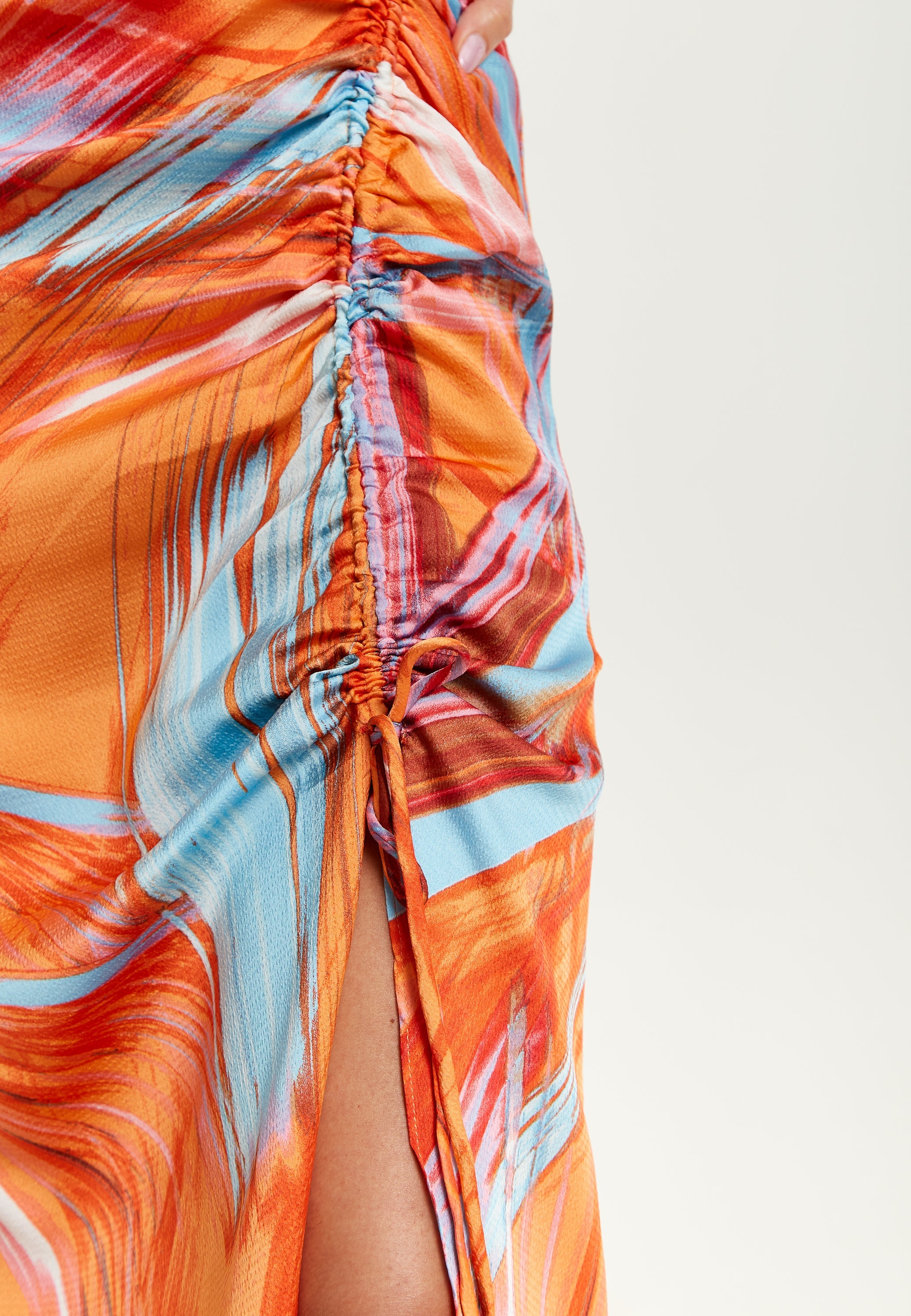 Women's Midi Dress with Kimono Sleeves and Abstract Brush Stroke Print in Orange - Liquorish