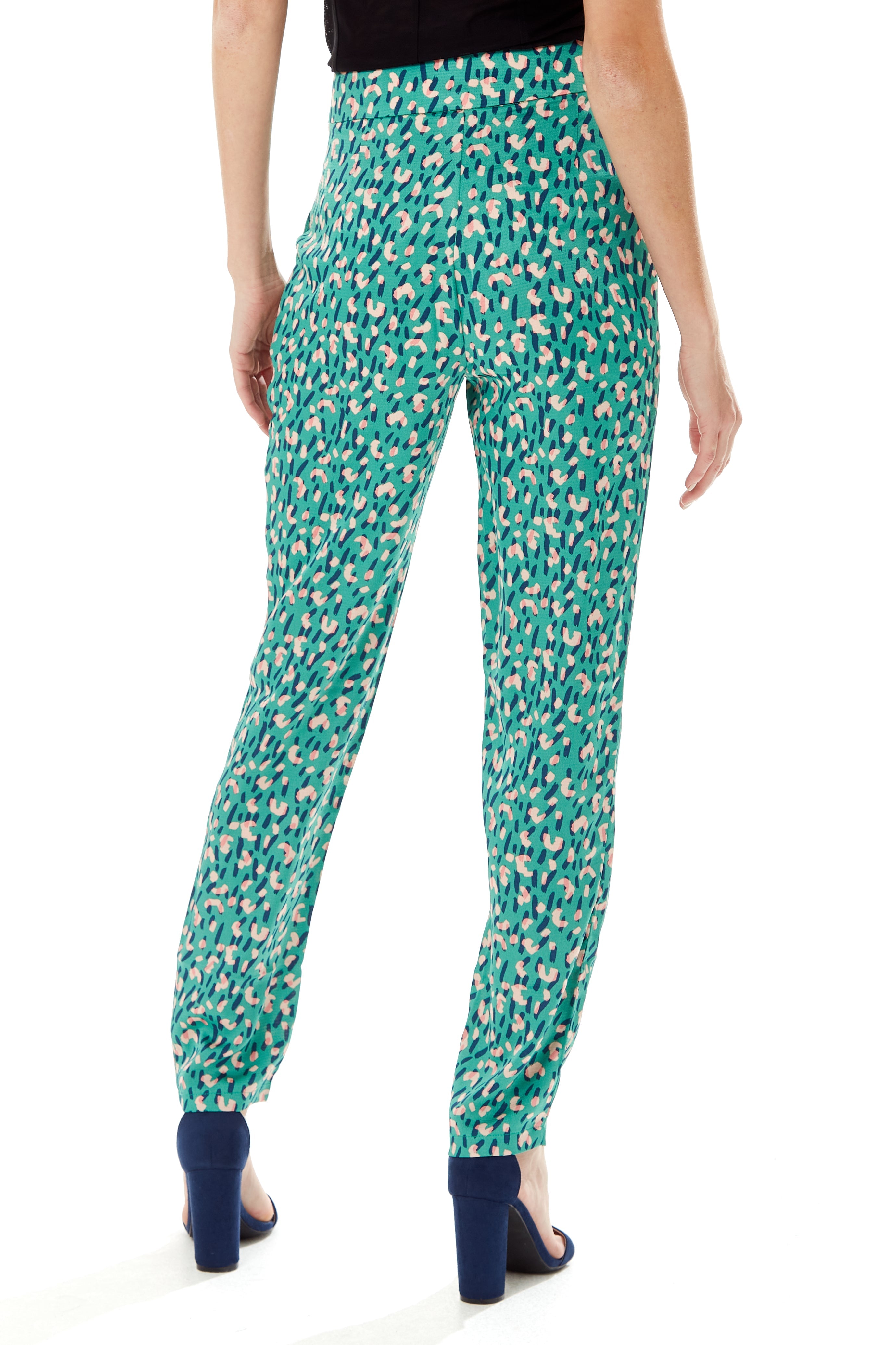 Women's Trousers in Green with Straight Leg Tailored Fit - All Over Stroke Print by Liquorish