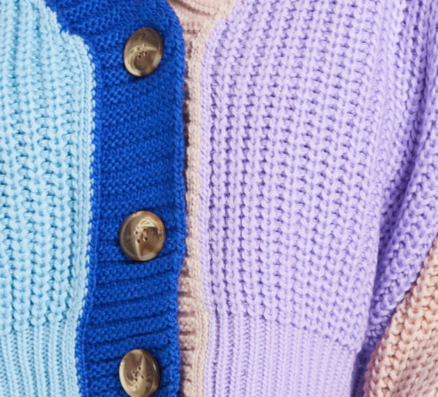 Women's Cardigan in Cool Tones with Ribbed Texture, Full-Length Sleeves, Cropped Fit - Liquorish