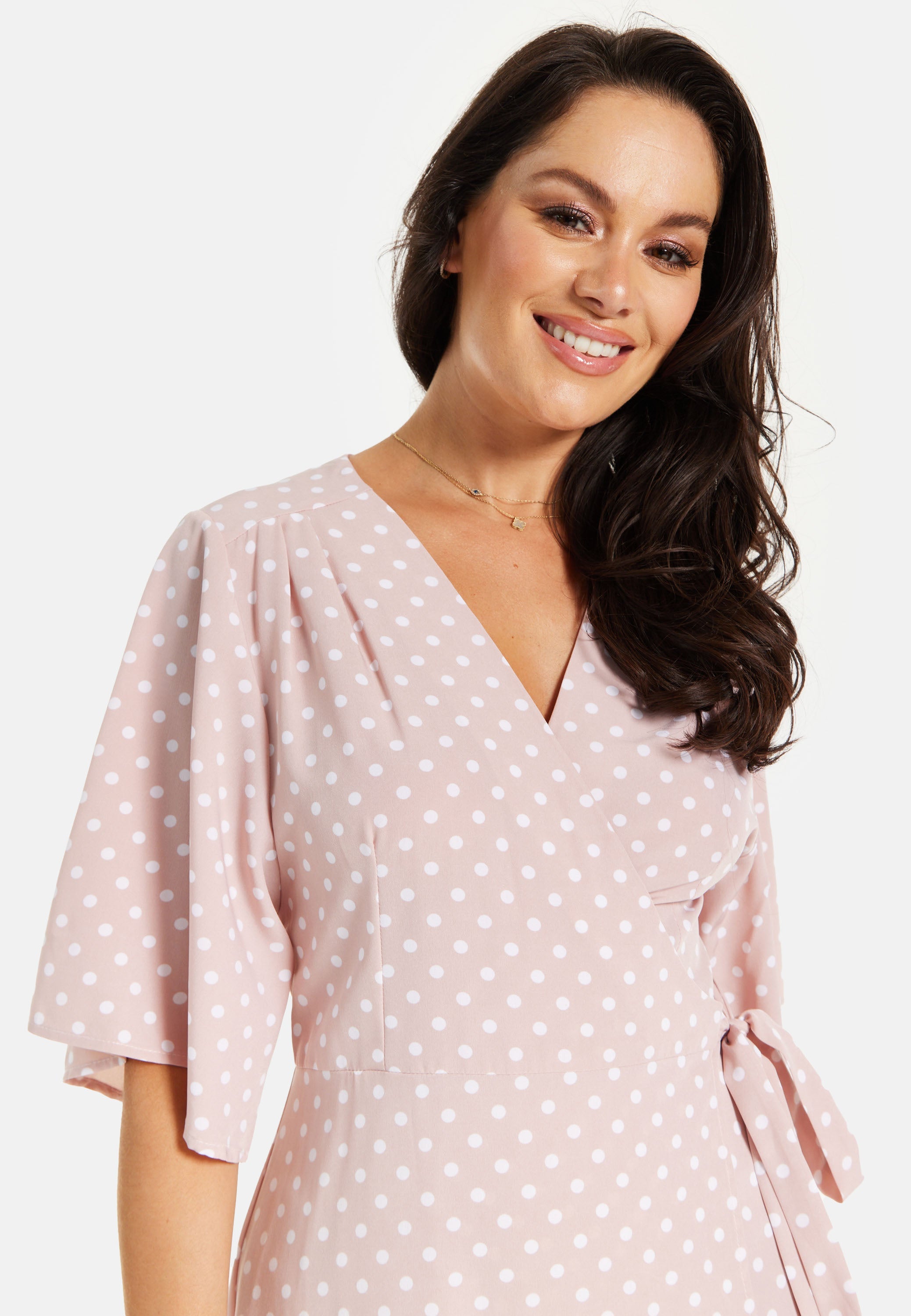 Women’s Midi Wrap Dress in Light Pink with Kimono Sleeves - Elegant Design by Liquorish