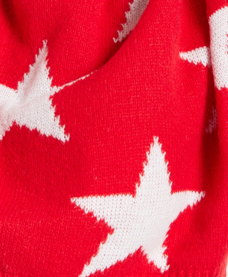 Women's Red Cropped Long Sleeve Jumper with Unique Star Pattern by Liquorish