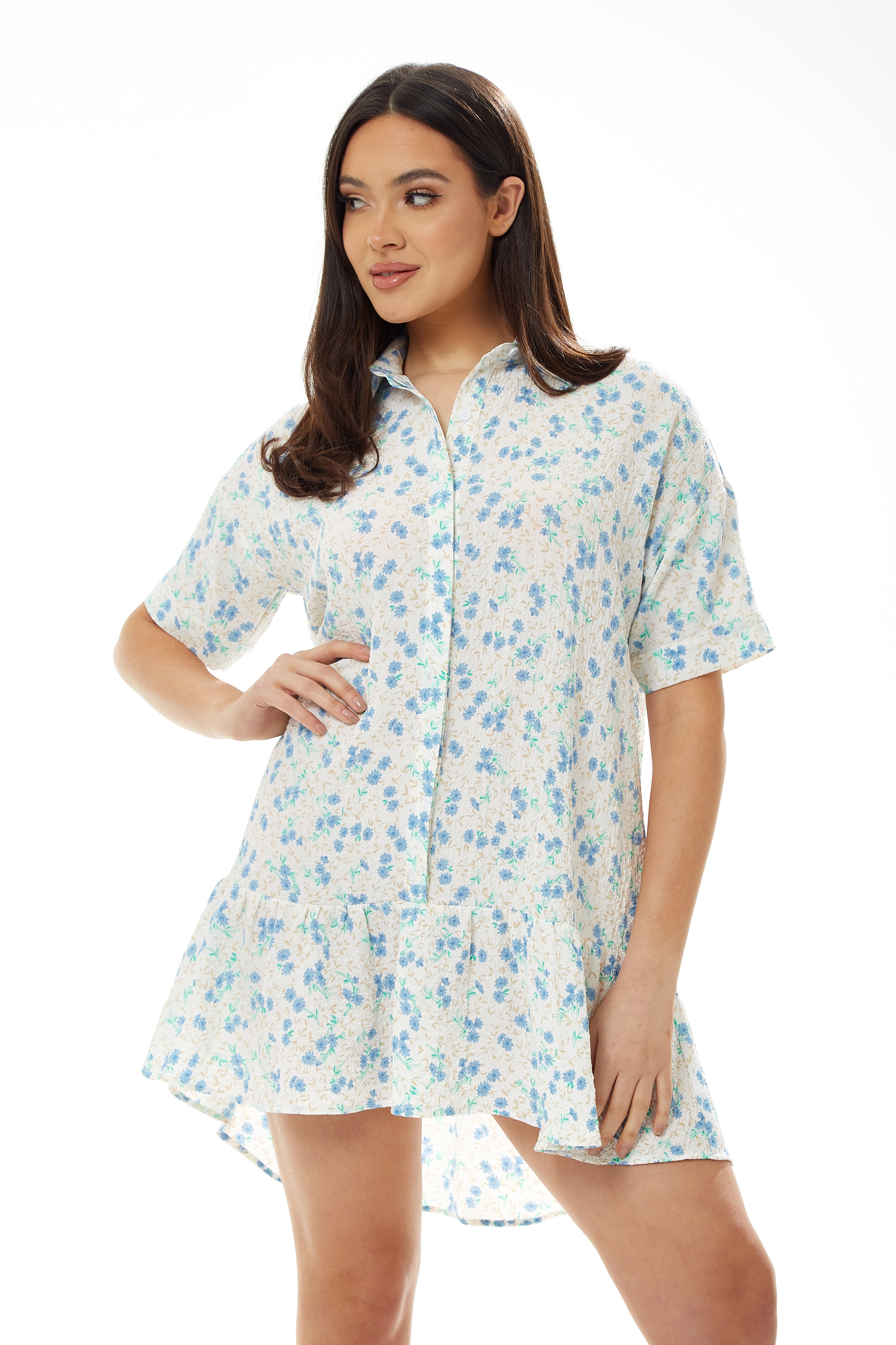 Women's Mini Dress in White with Short Sleeves & Floral Print - Elegant Design by Liquorish