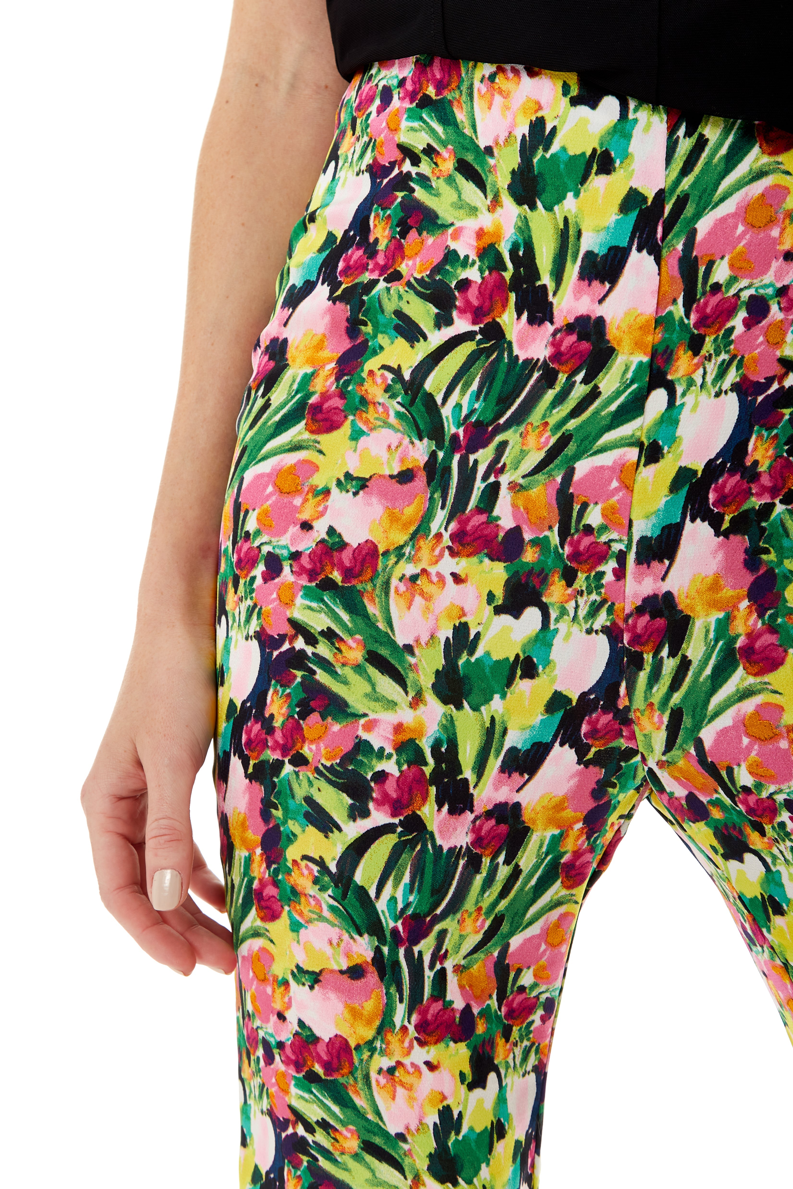Women's Trousers with Floral Print, High Waist, Straight Fit, Waist-Down Dressing, 100% Polyester, Liquorish