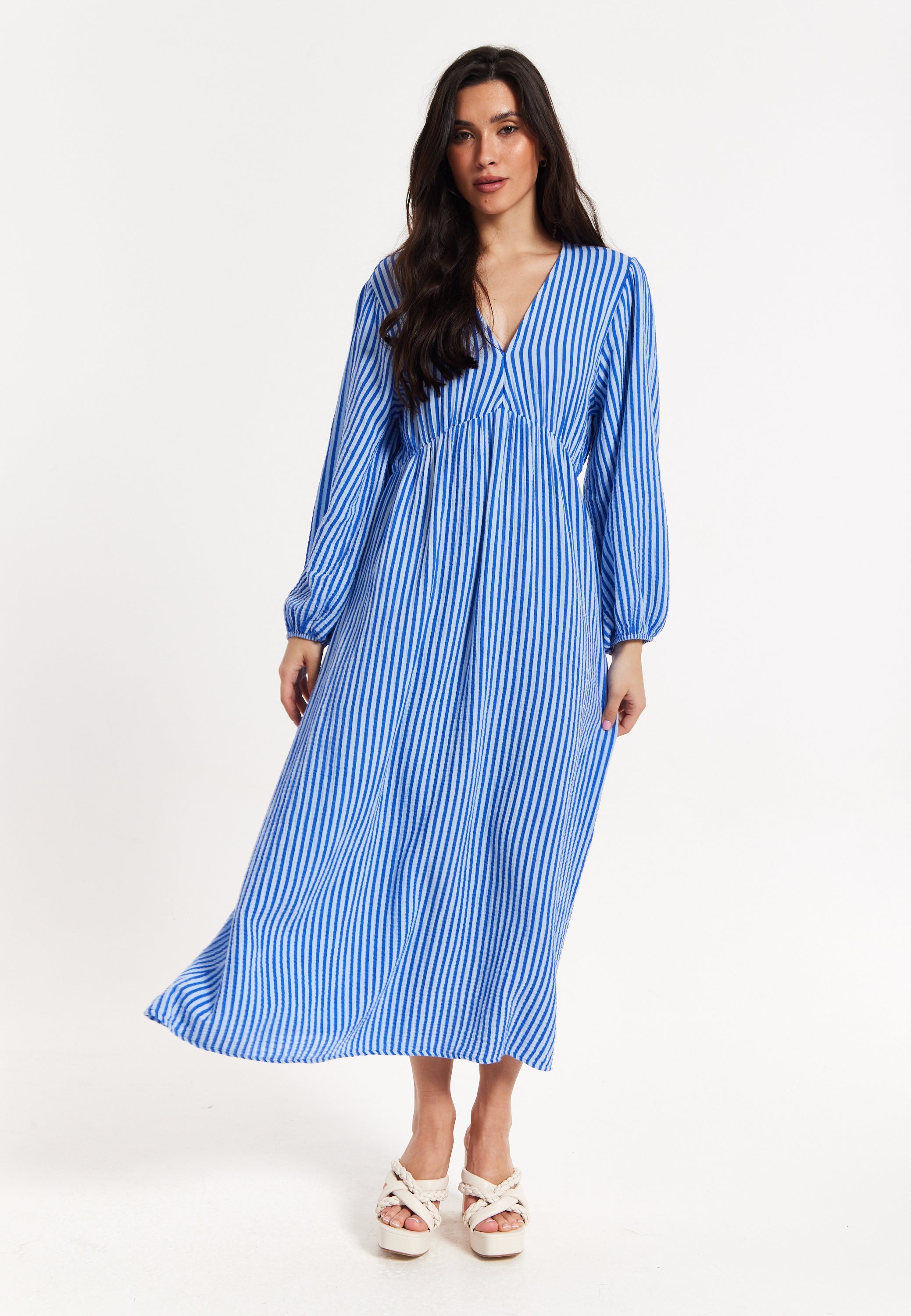 Blue And White Striped Maxi Dress