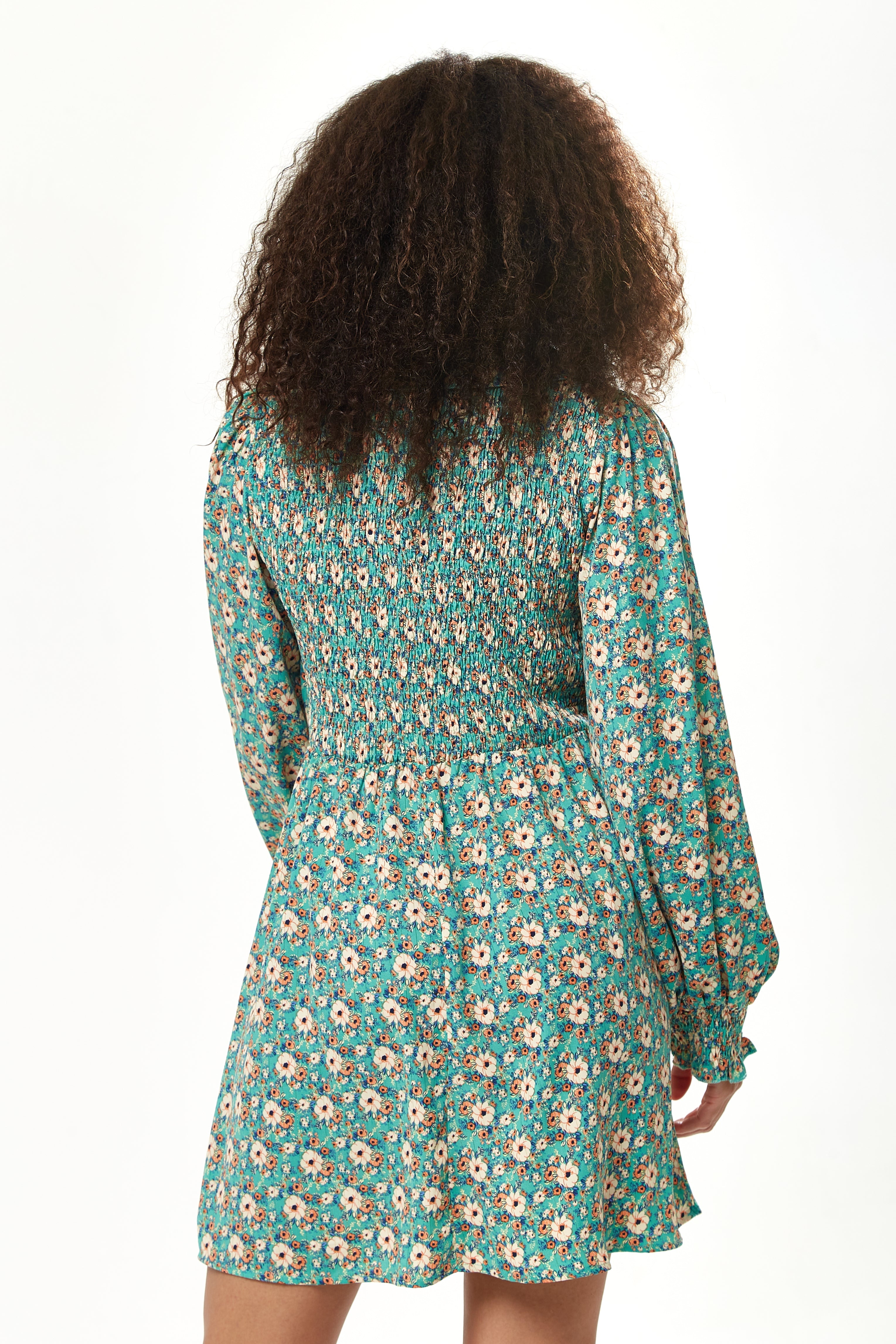 Women’s Mini Dress with Balloon Sleeves in Green featuring Peter Pan Collar - Liquorish