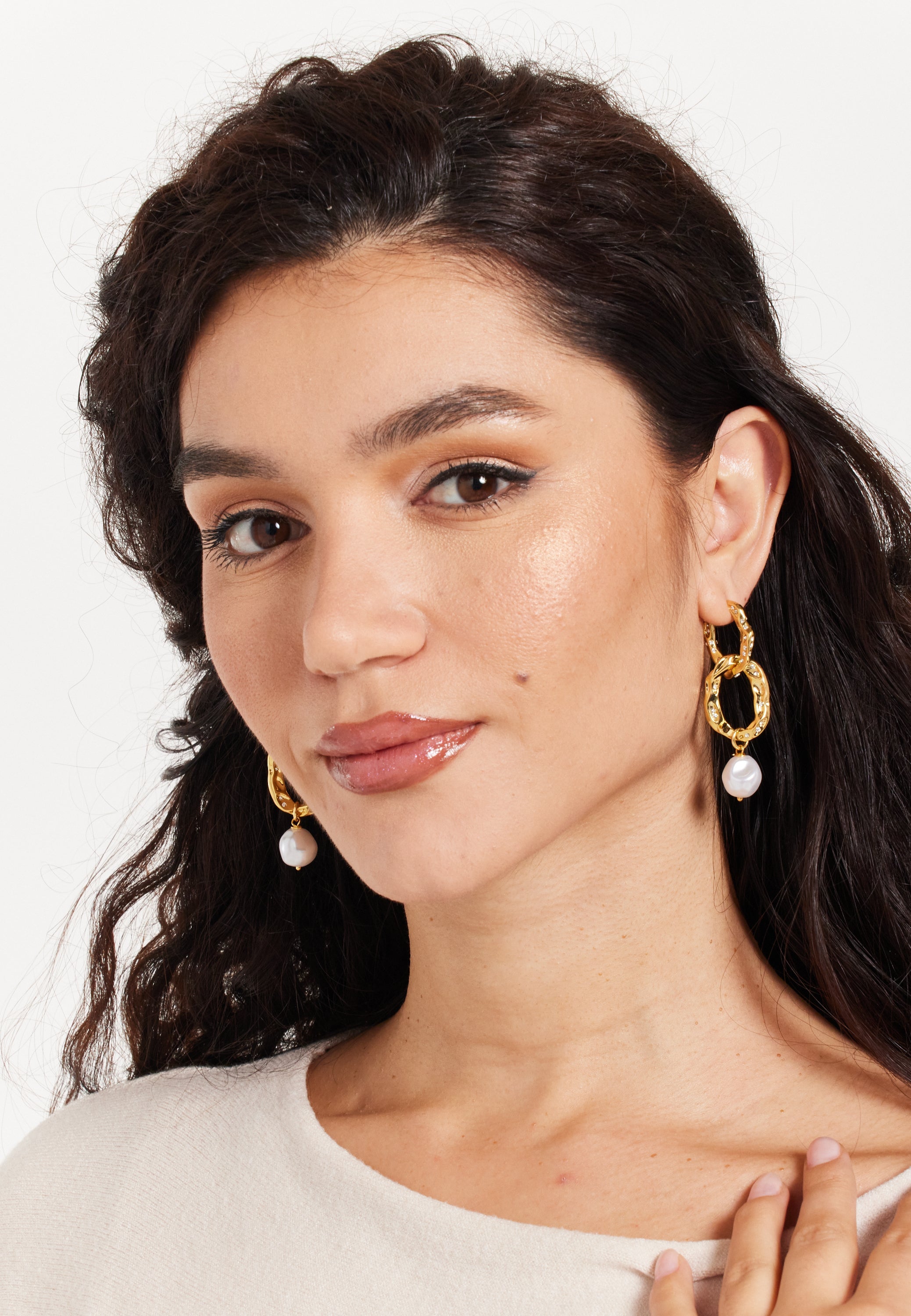 Gold Pearl Drop Earrings