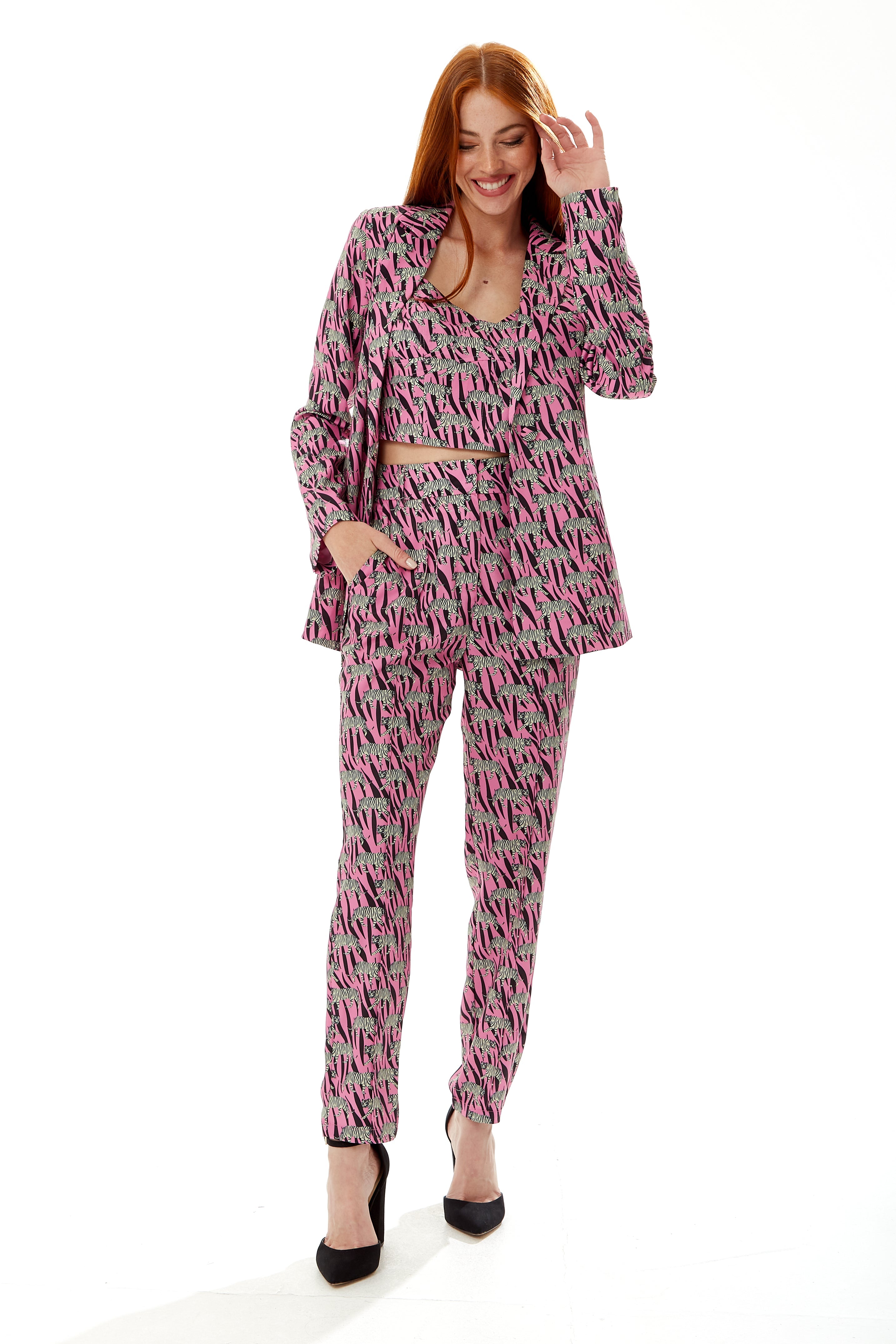 Women's Trousers in Purple with Straight Leg and Animal Print Design - Tailored Fit by Liquorish