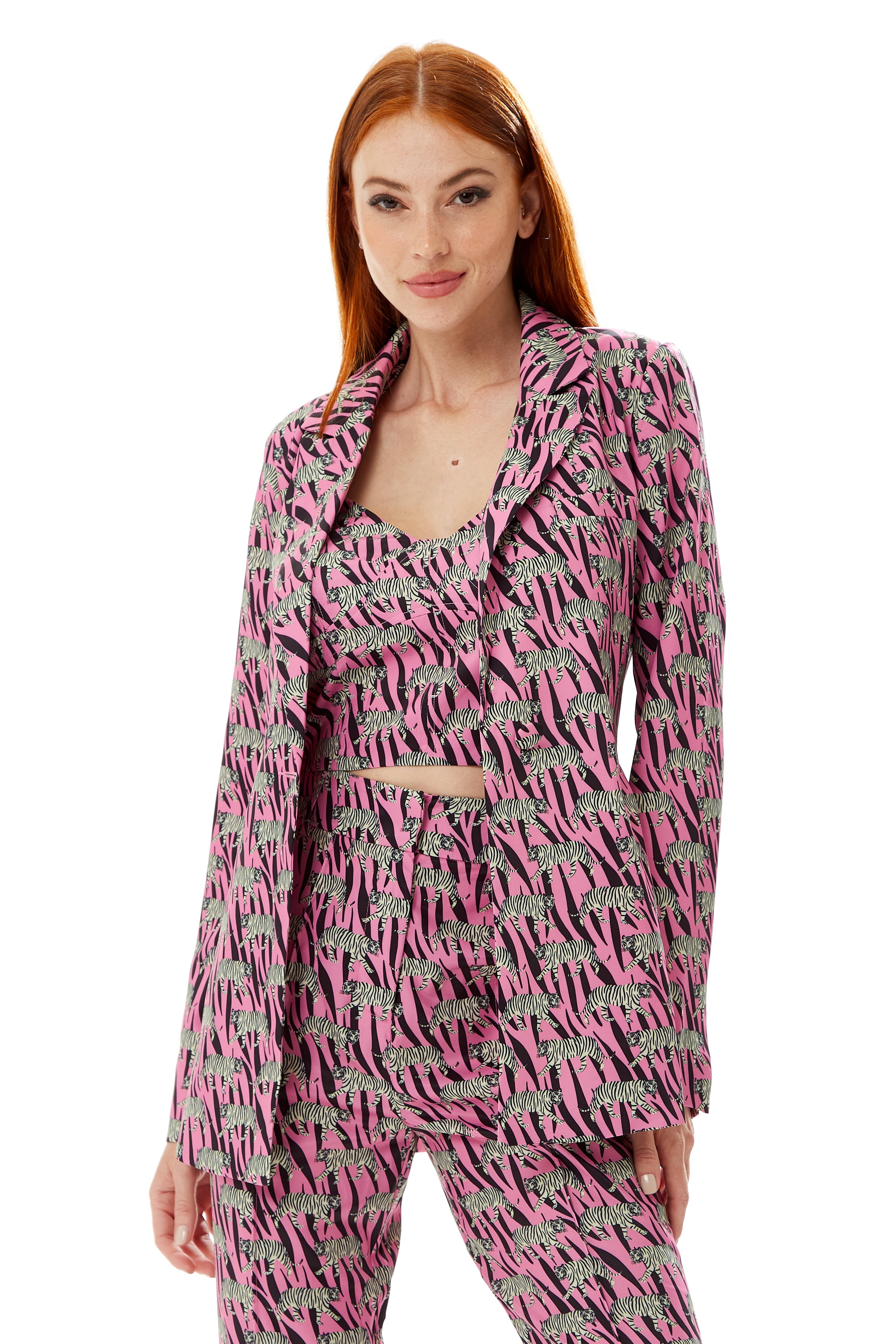 Women's Relaxed Purple Animal Print Blazer with Padded Shoulders - Liquorish