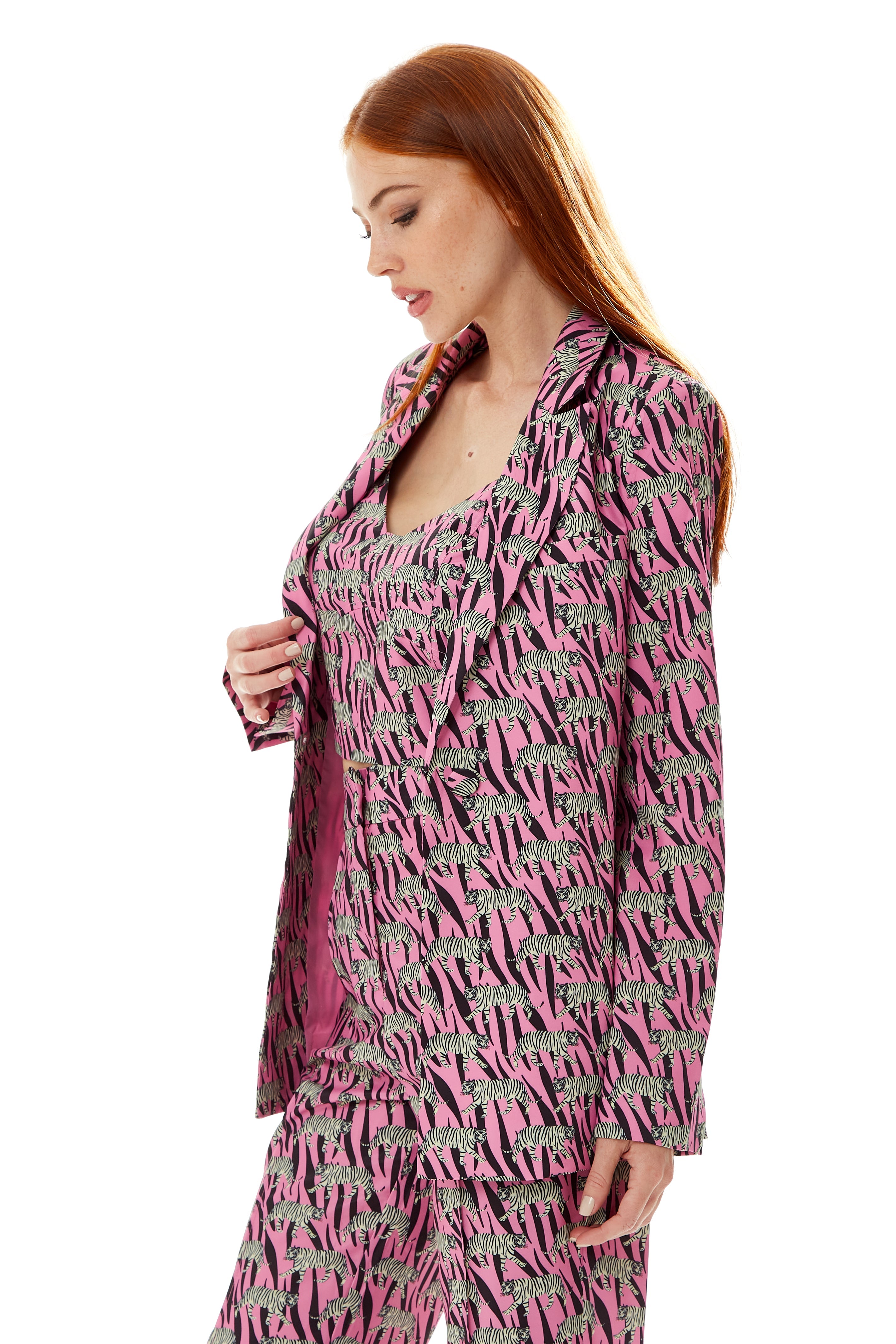 Women's Relaxed Purple Animal Print Blazer with Padded Shoulders - Liquorish
