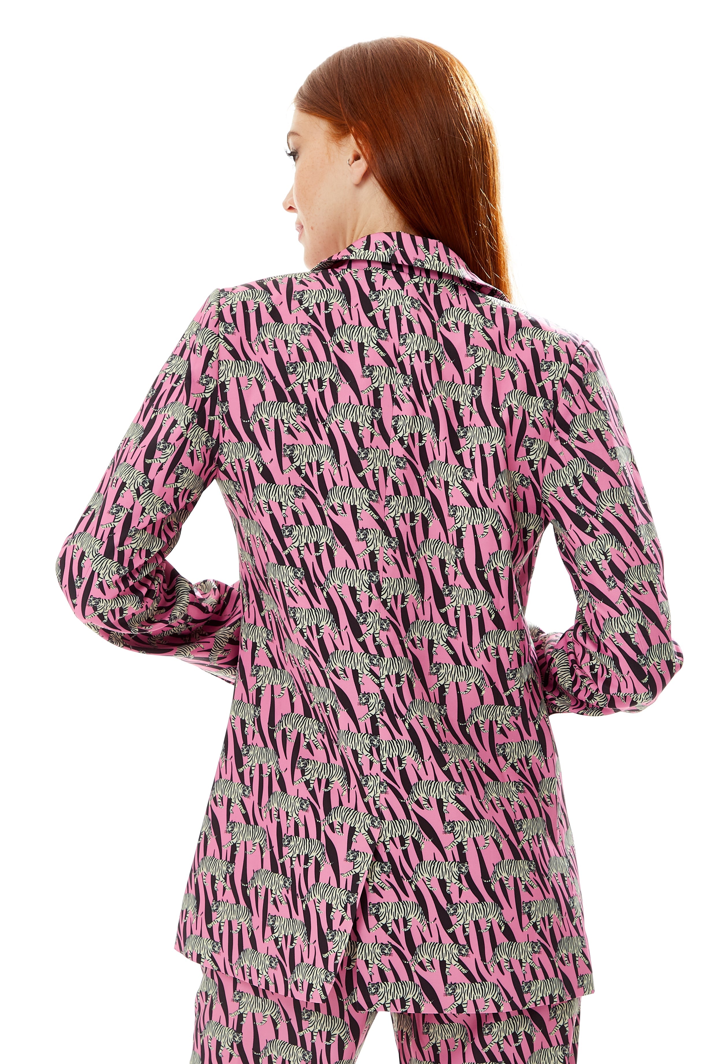 Women's Relaxed Purple Animal Print Blazer with Padded Shoulders - Liquorish