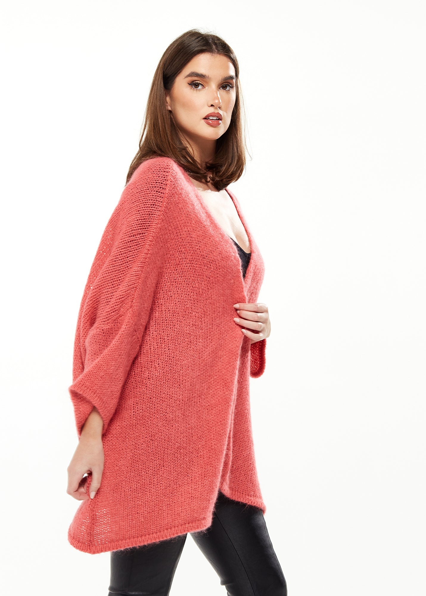 Women's Cardigan in Coral & Cream with Long Sleeves, Star Detail Back, Cozy Knit - Liquorish