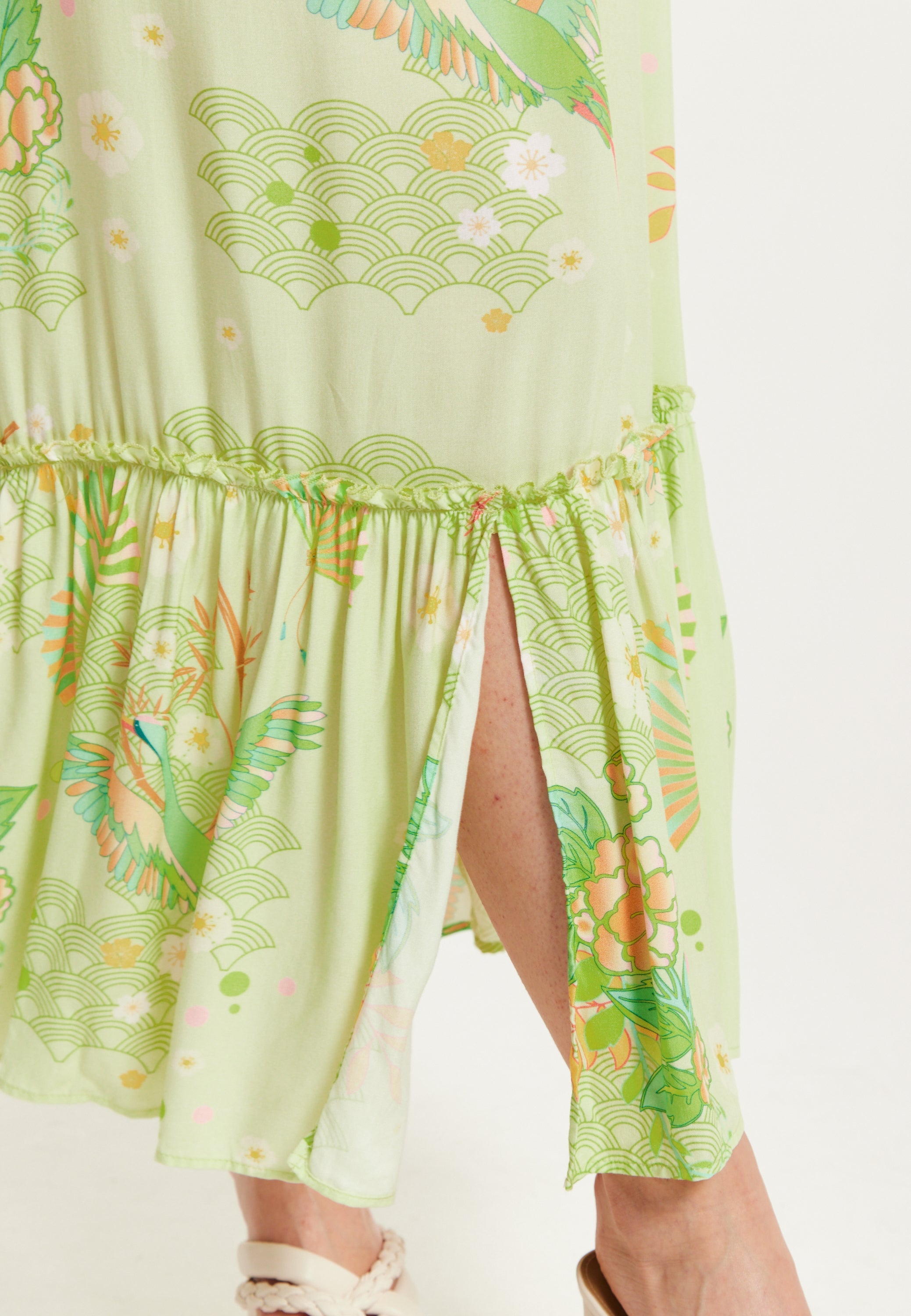 Green Floral Off Shoulder Maxi Dress