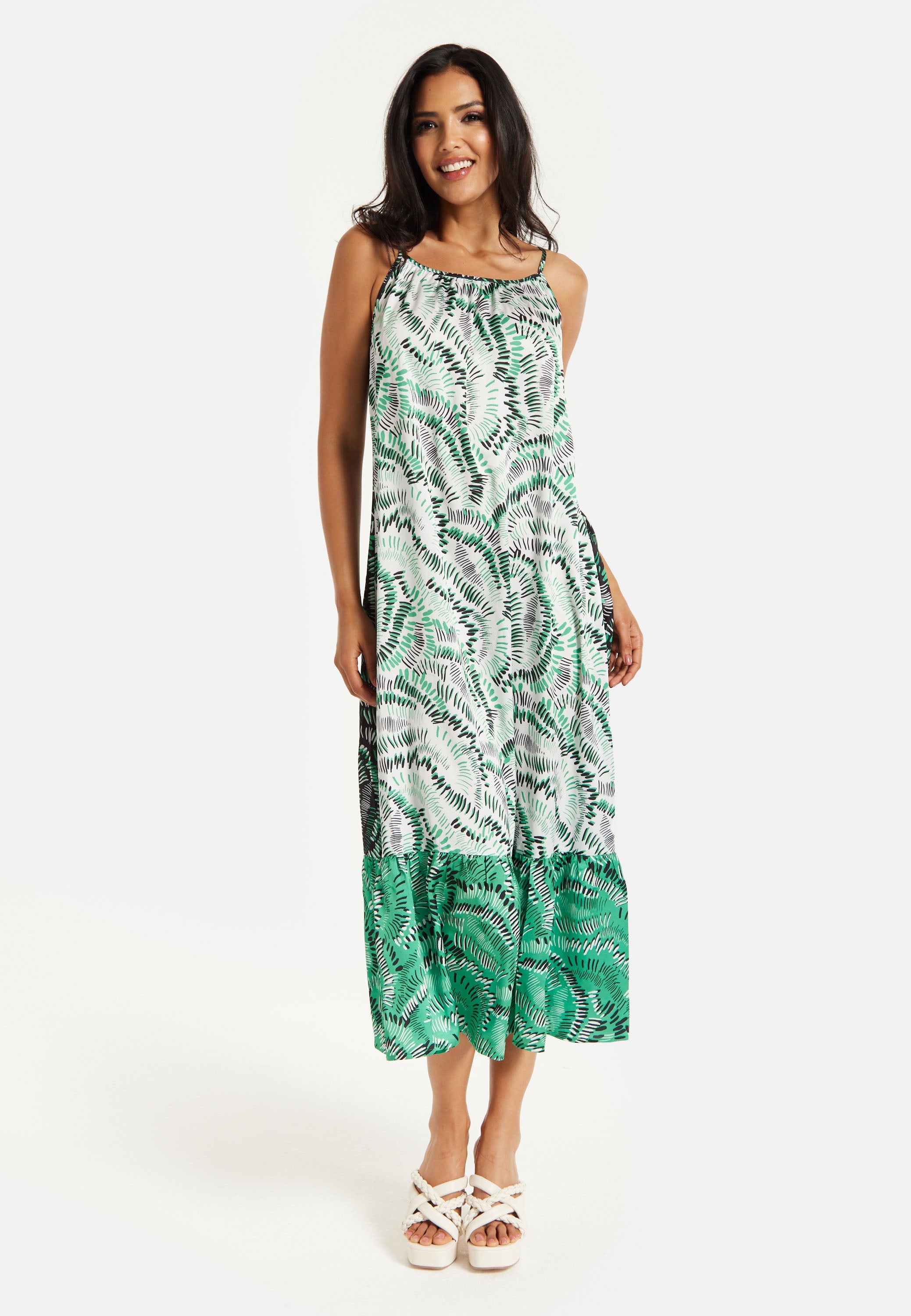 Women's Maxi Dress with Adjustable Straps and Relaxed Fit in Contrast Colours - Liquorish
