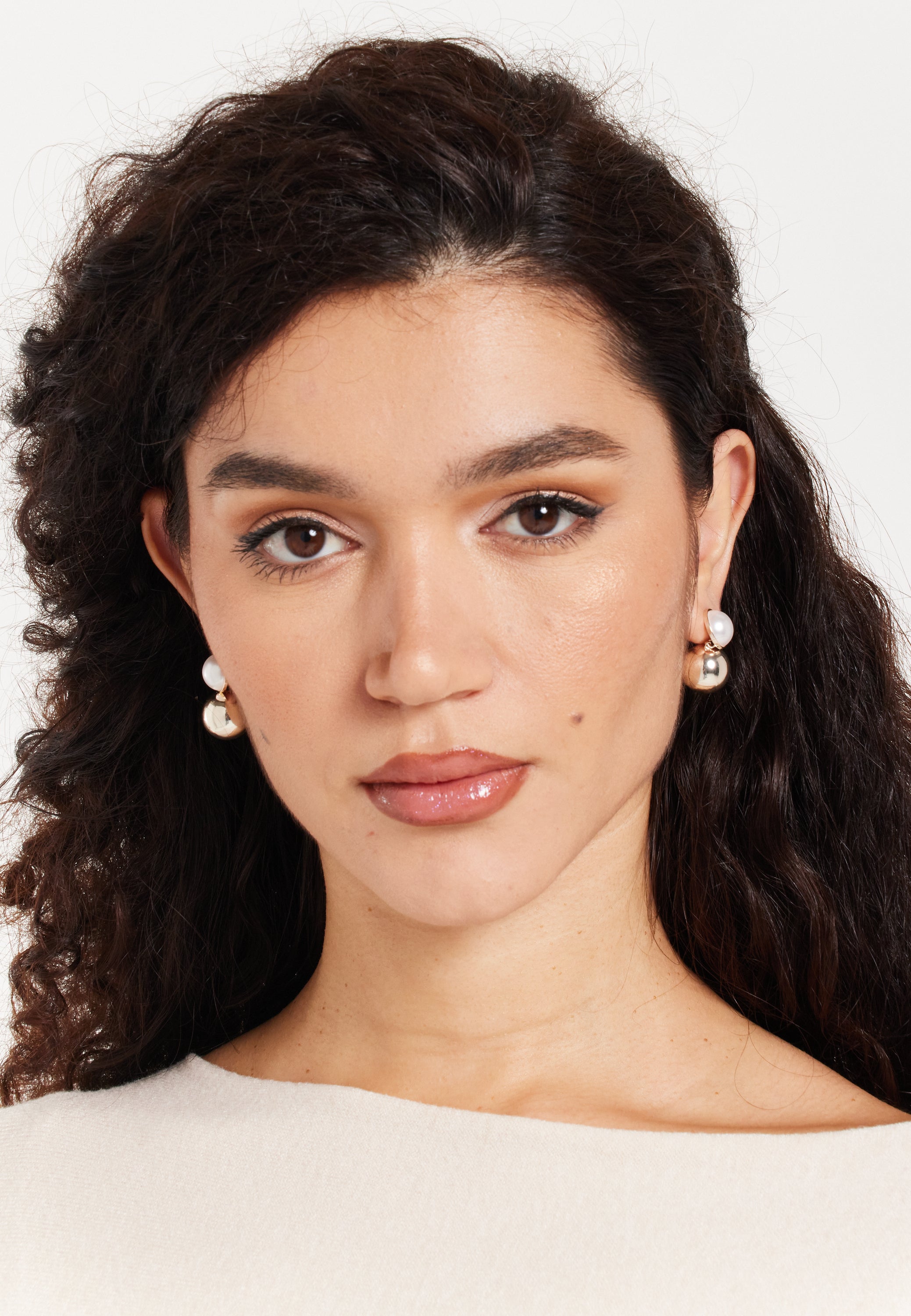 Ball Stud Earrings Gold with Pearls