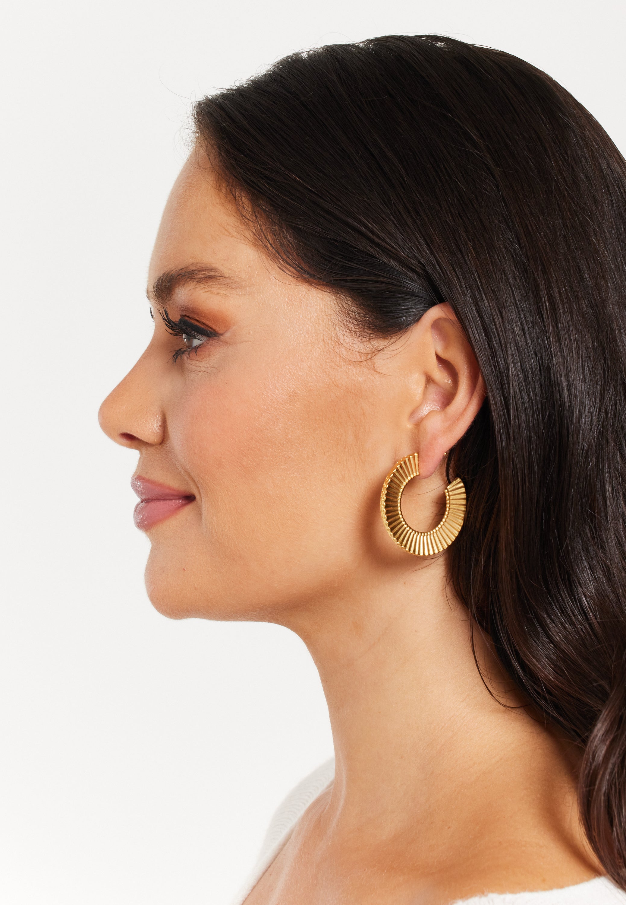 Flat Frill Hoop Gold Earrings