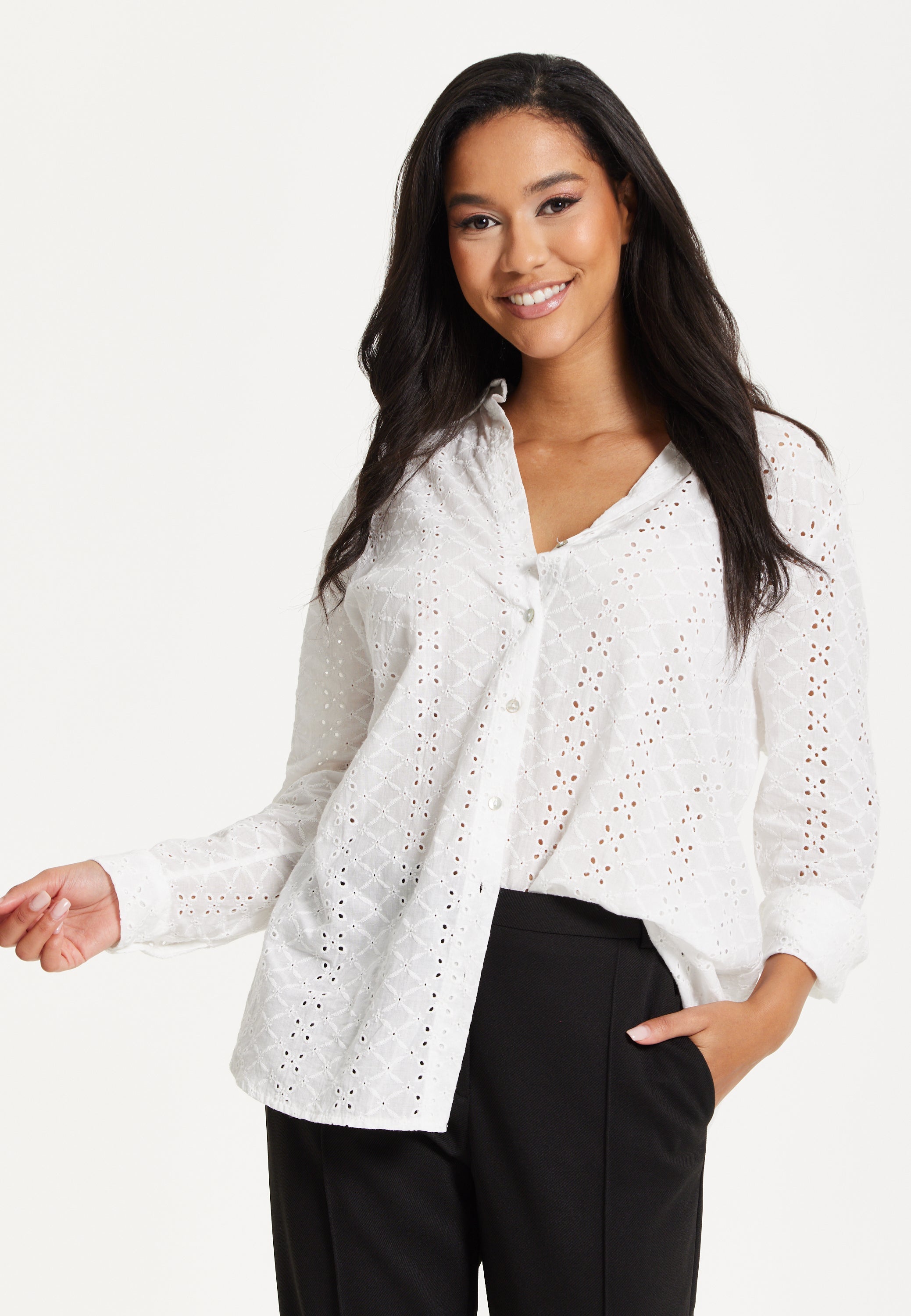 White Broderie Button-Up Shirt