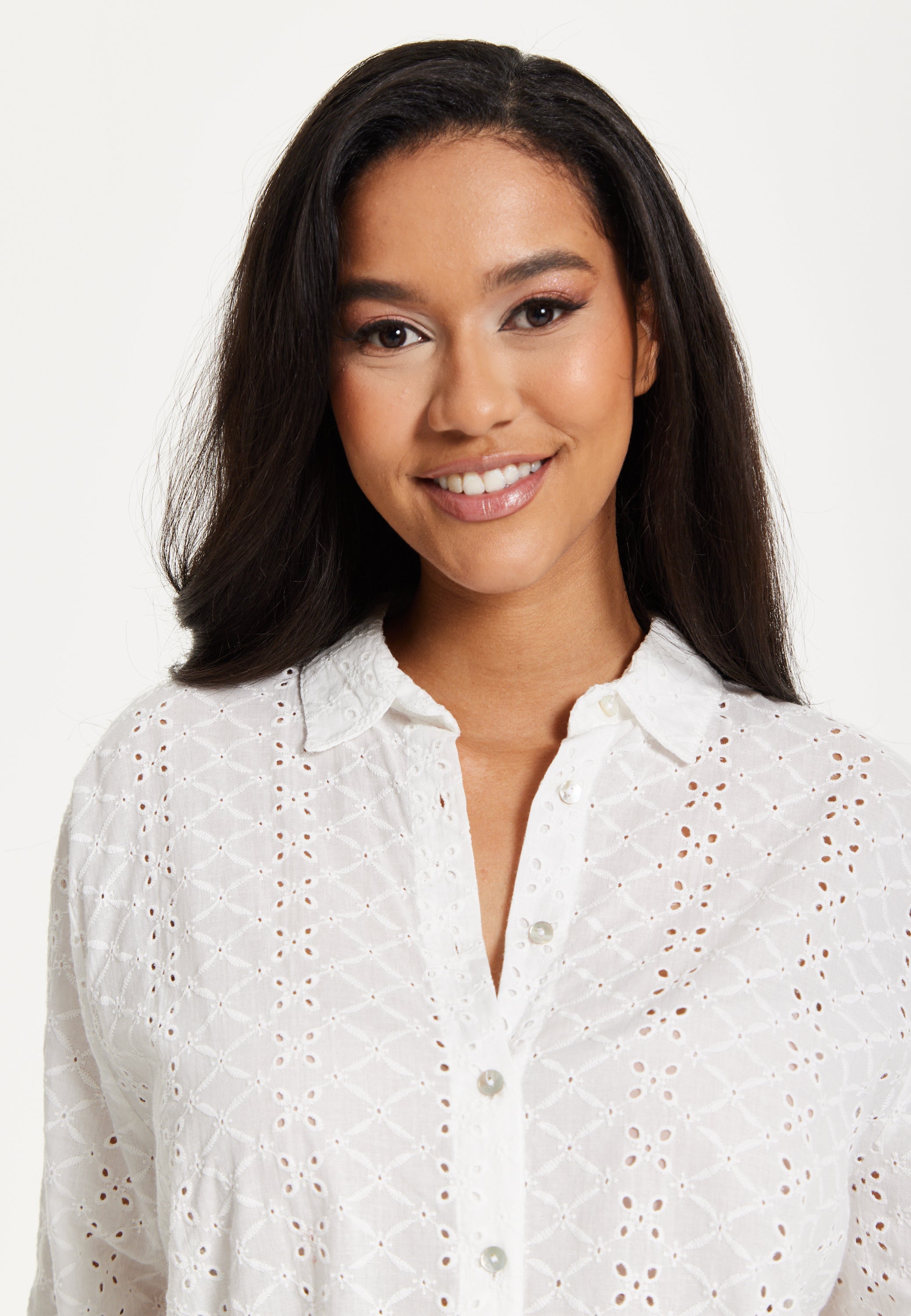White Broderie Button-Up Shirt