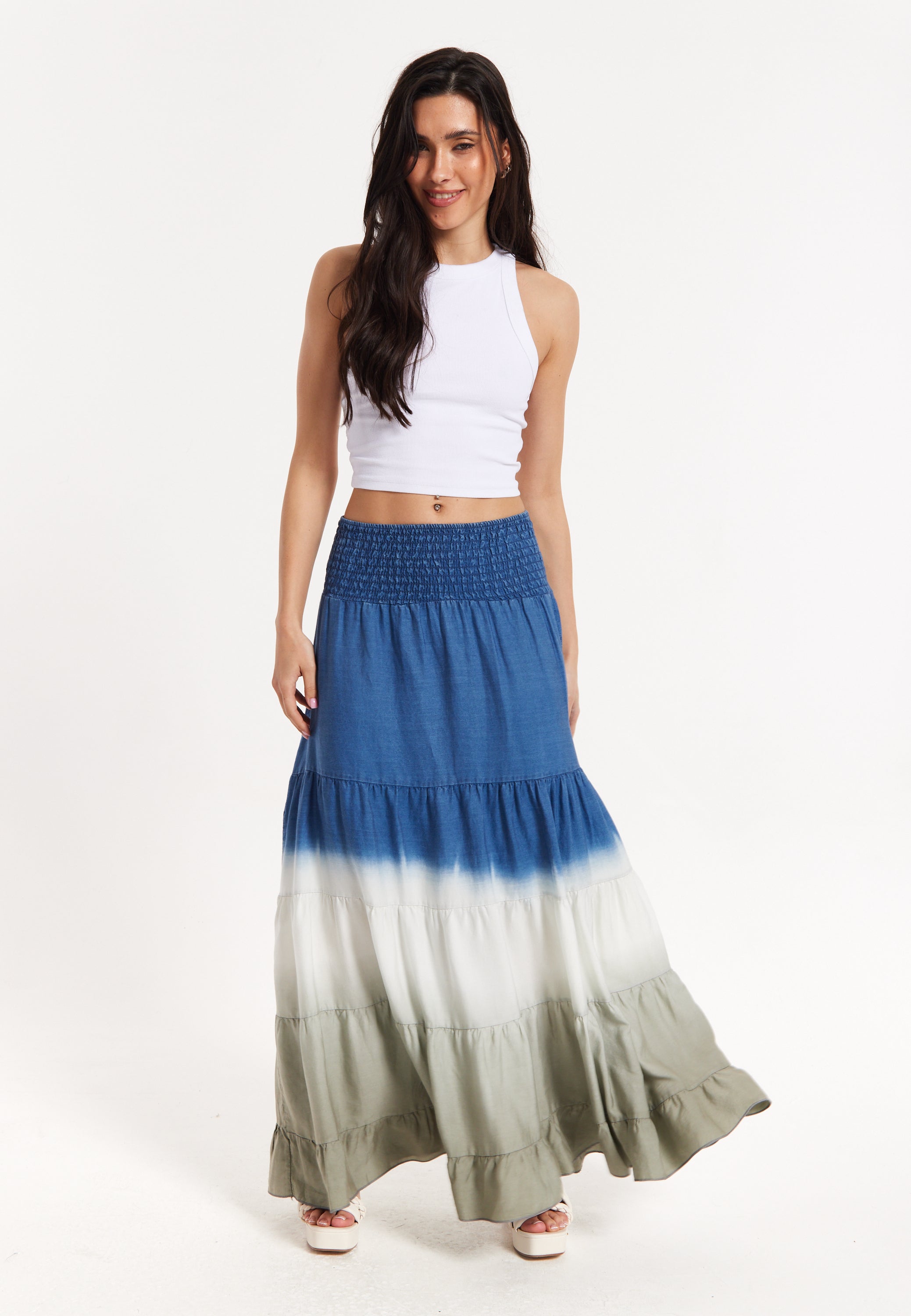 Ombre Smocked Waist Maxi Skirt