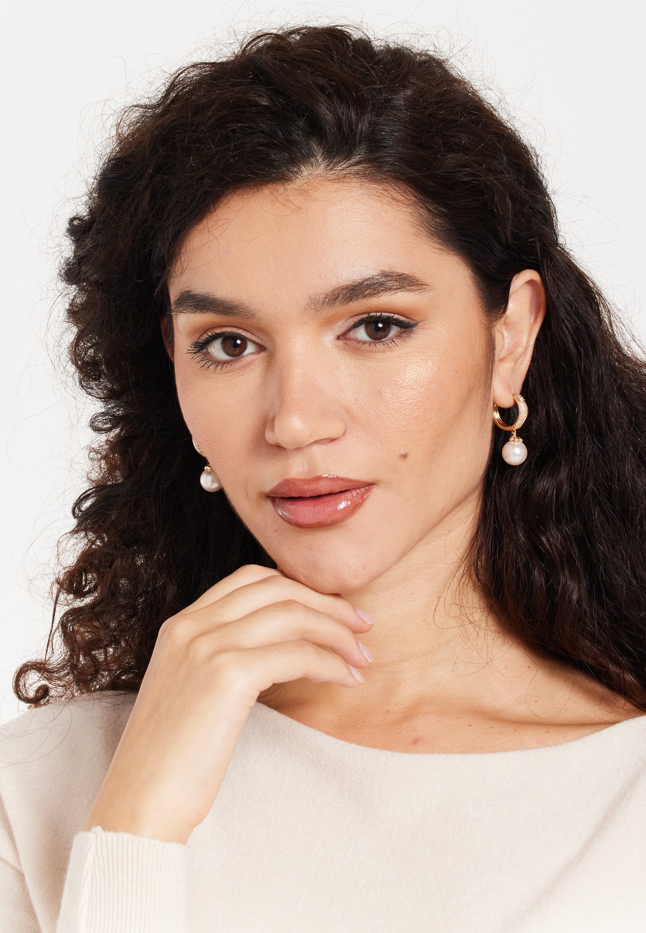 Pearl Hoop Earrings with Gold