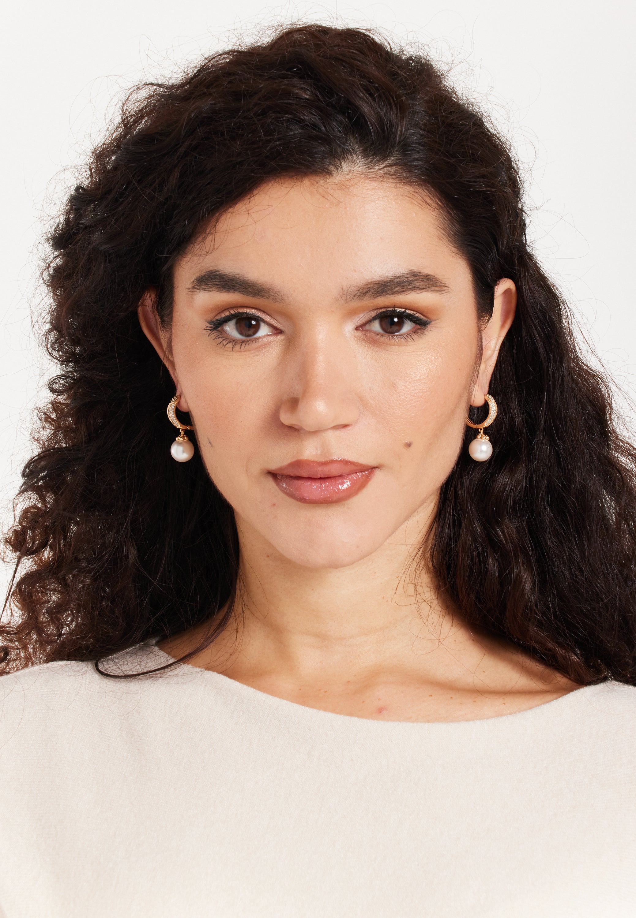 Pearl Hoop Earrings with Gold