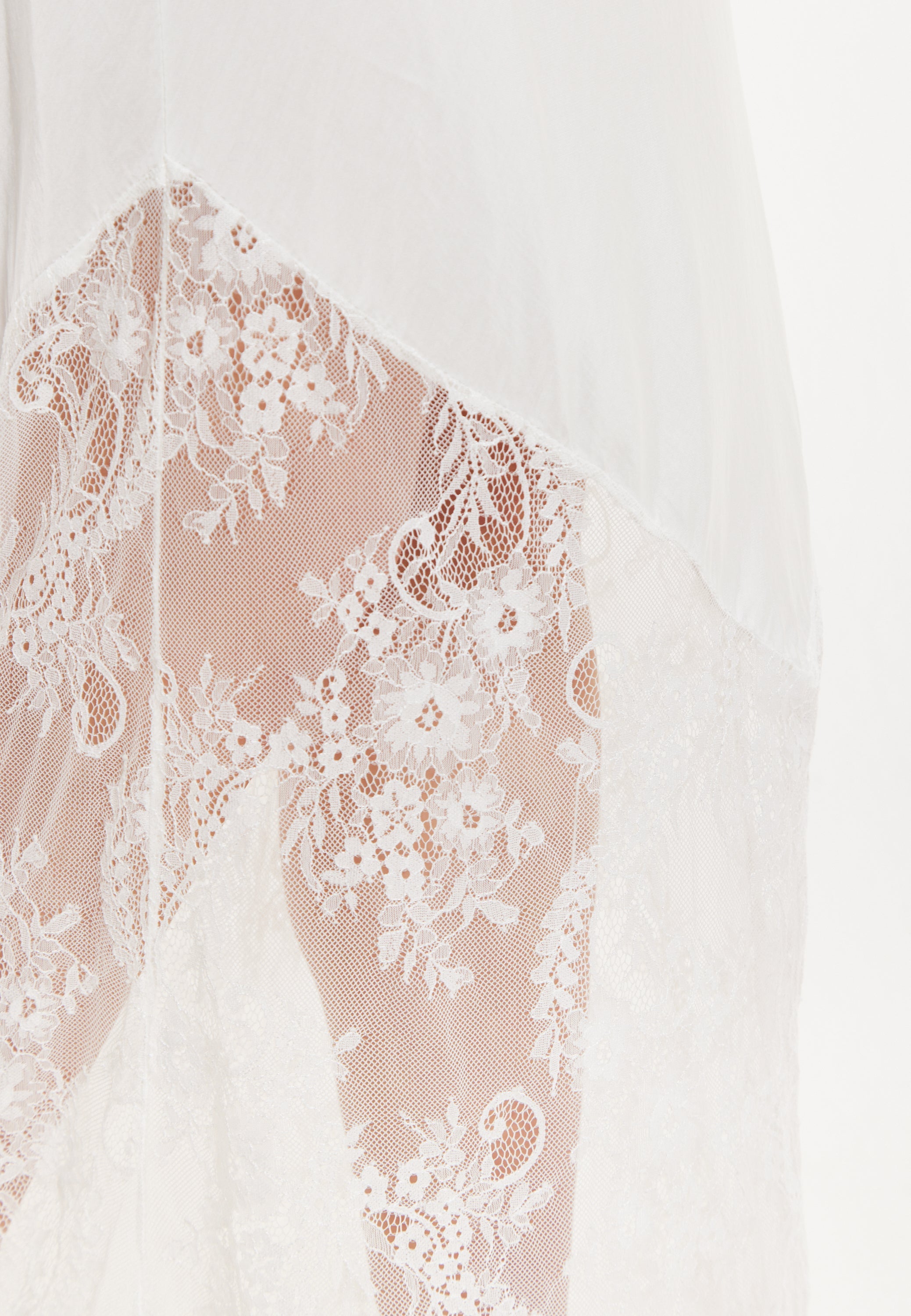 Women's Maxi Dress with Lace Detail, Deep V-Neck, Flowing Sleeves in White - Liquorish