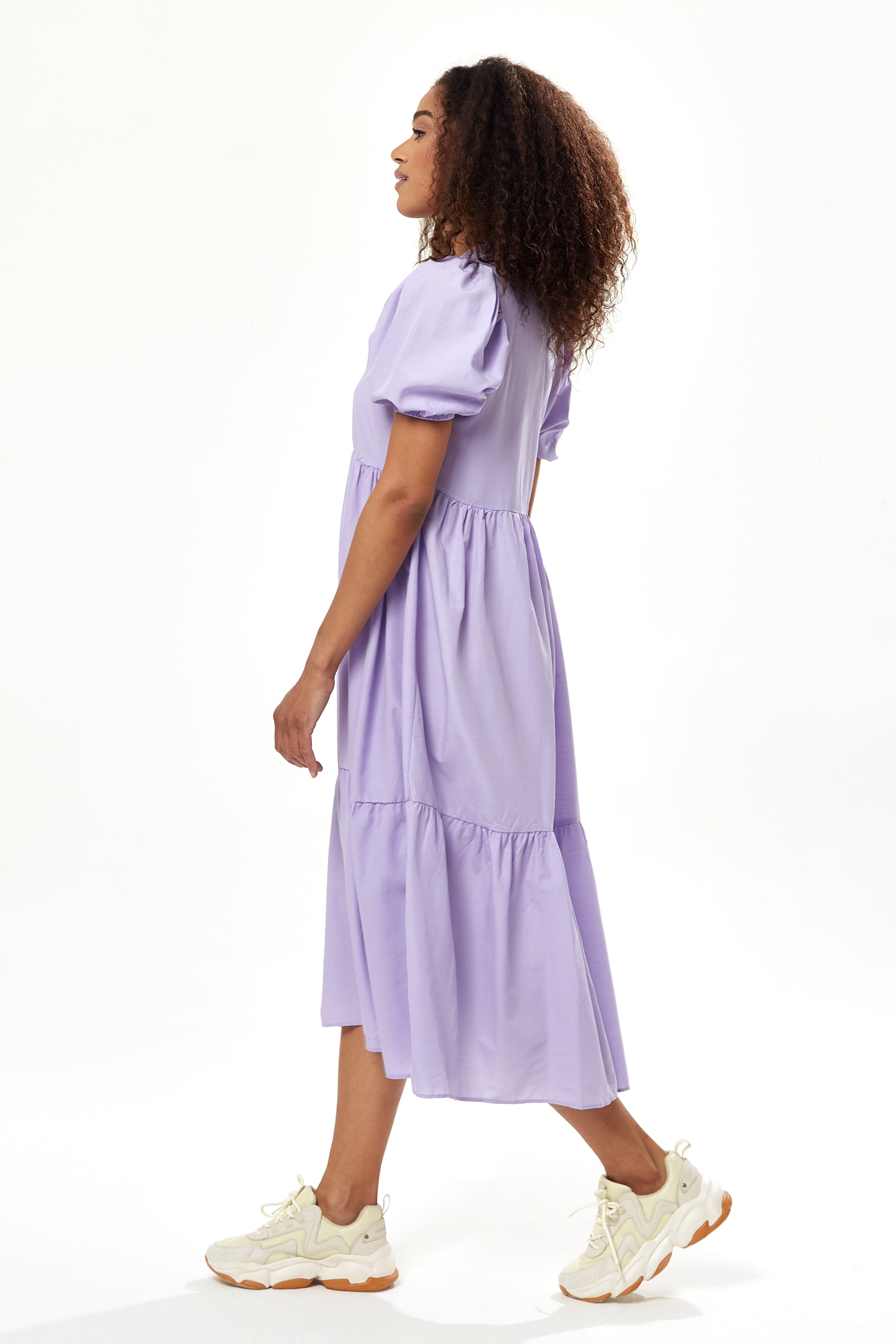 Women's Midi Dress with Short Sleeves in Lilac - Divine Grace by Liquorish