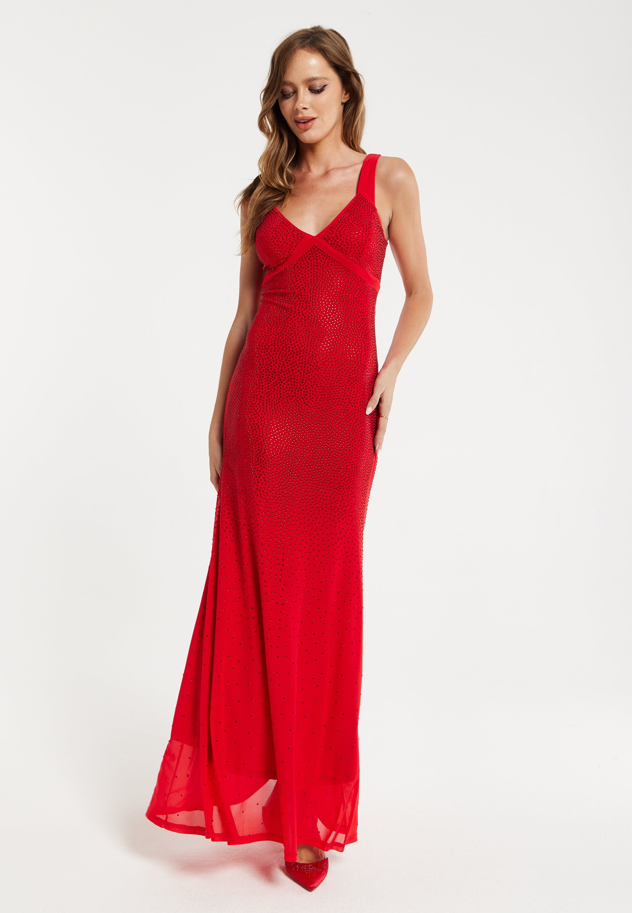 Women’s Maxi Dress in Red with Sleeveless Design and Open Back Detail, Perfectly Dazzling - Liquorish