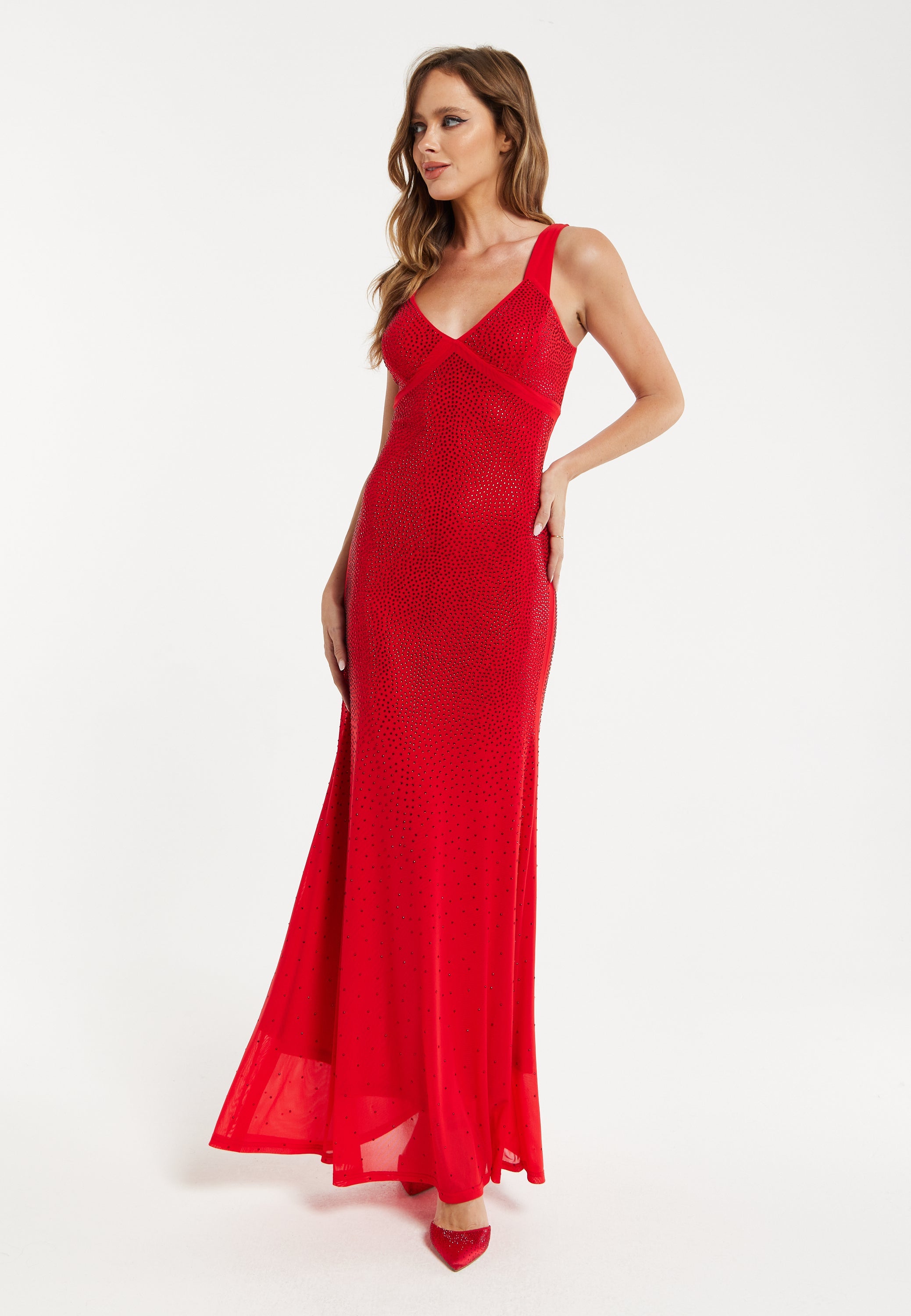 Women’s Maxi Dress in Red with Sleeveless Design and Open Back Detail, Perfectly Dazzling - Liquorish