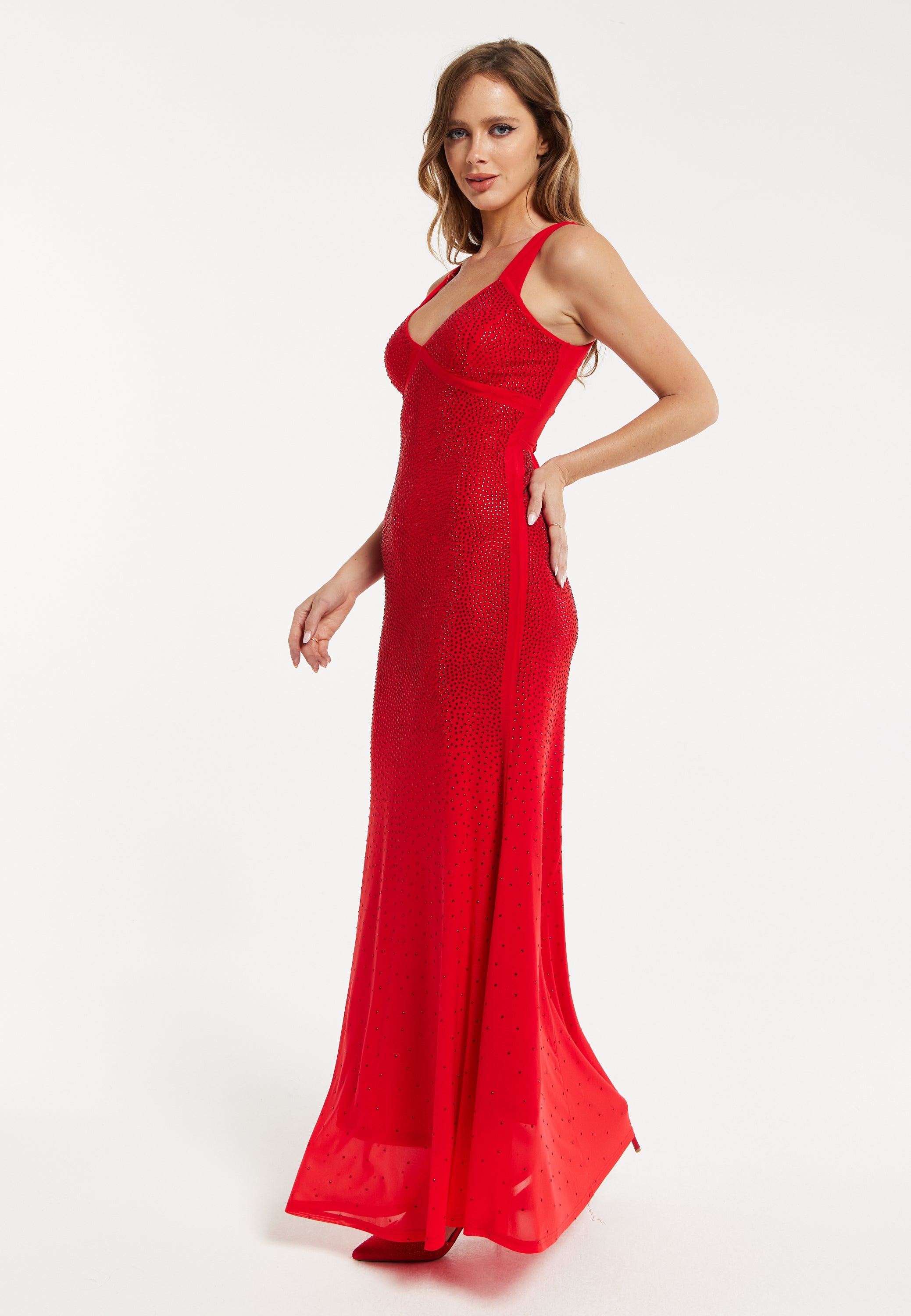 Women’s Maxi Dress in Red with Sleeveless Design and Open Back Detail, Perfectly Dazzling - Liquorish