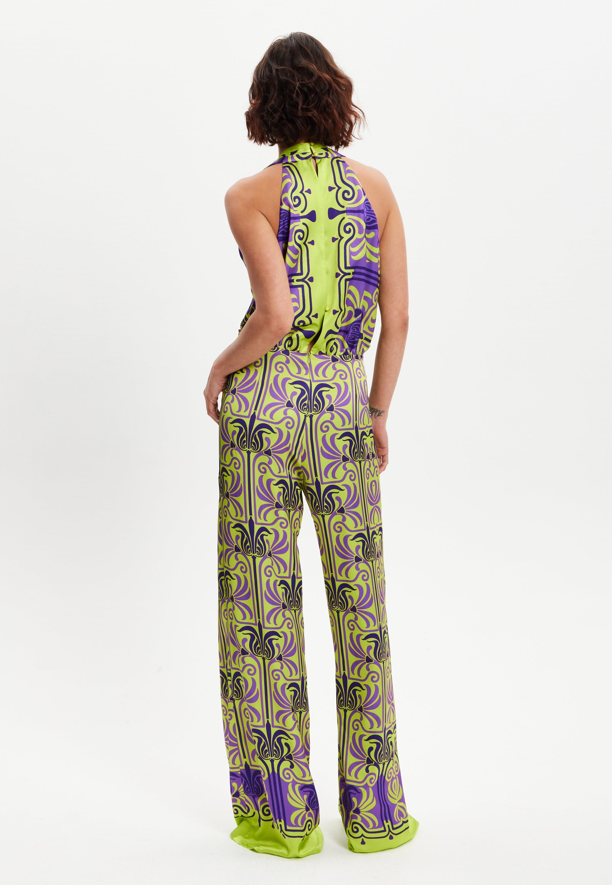 Women's Jumpsuit with V Neck, Wide Palazzo Legs, Elasticated Waist, Regular Fit, Printed Design - Liquorish