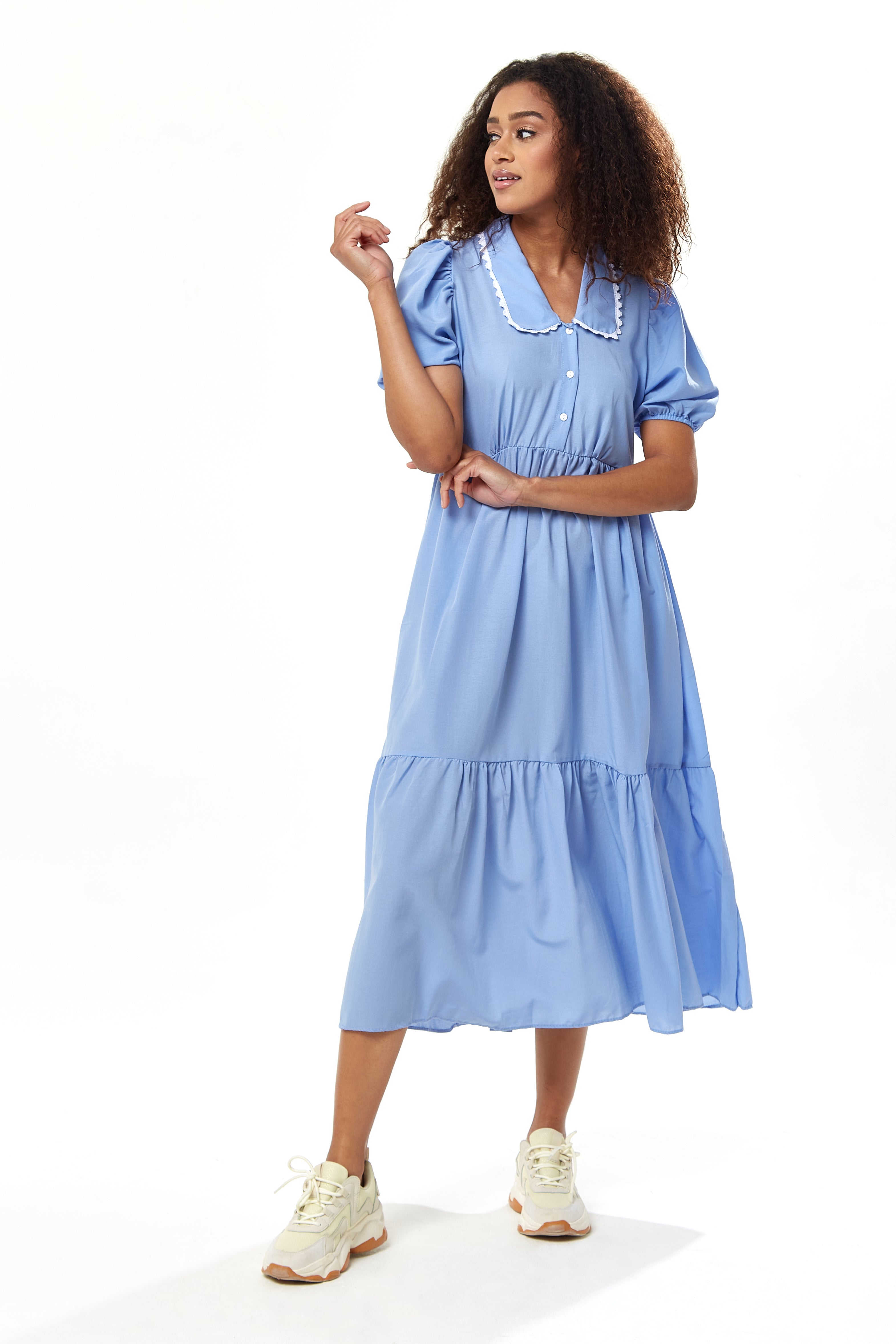 Women’s Midi Dress with Short Sleeves in Blue - Divine Grace by Liquorish