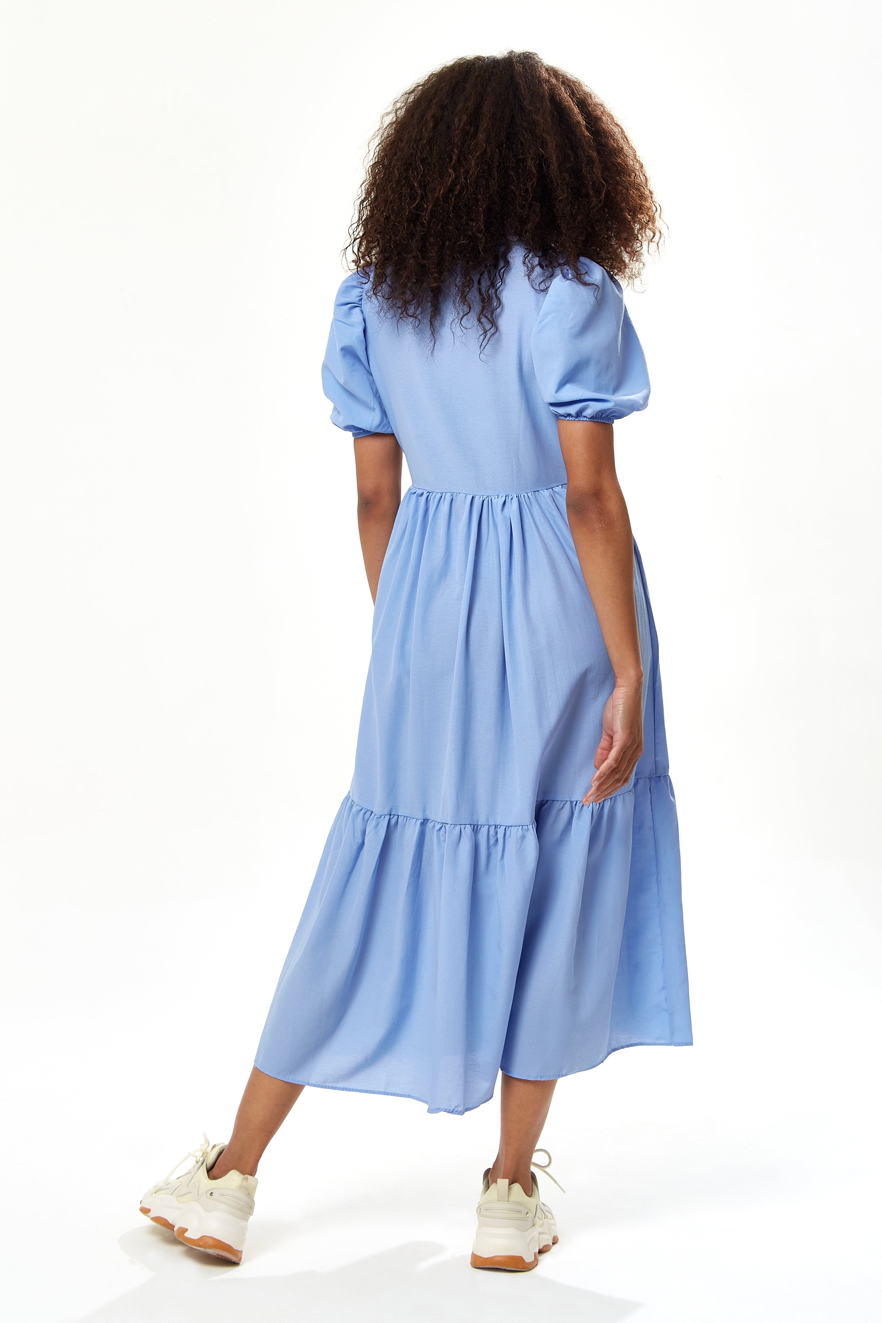Women’s Midi Dress with Short Sleeves in Blue - Divine Grace by Liquorish