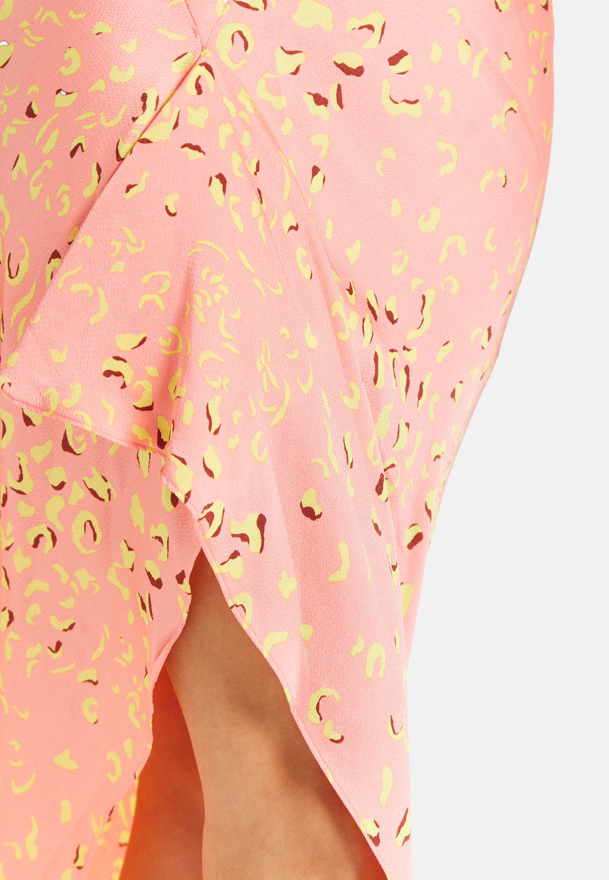 Women’s Maxi Dress in Peach with Cowl Neck, Spaghetti Straps, and Abstract Animal Print