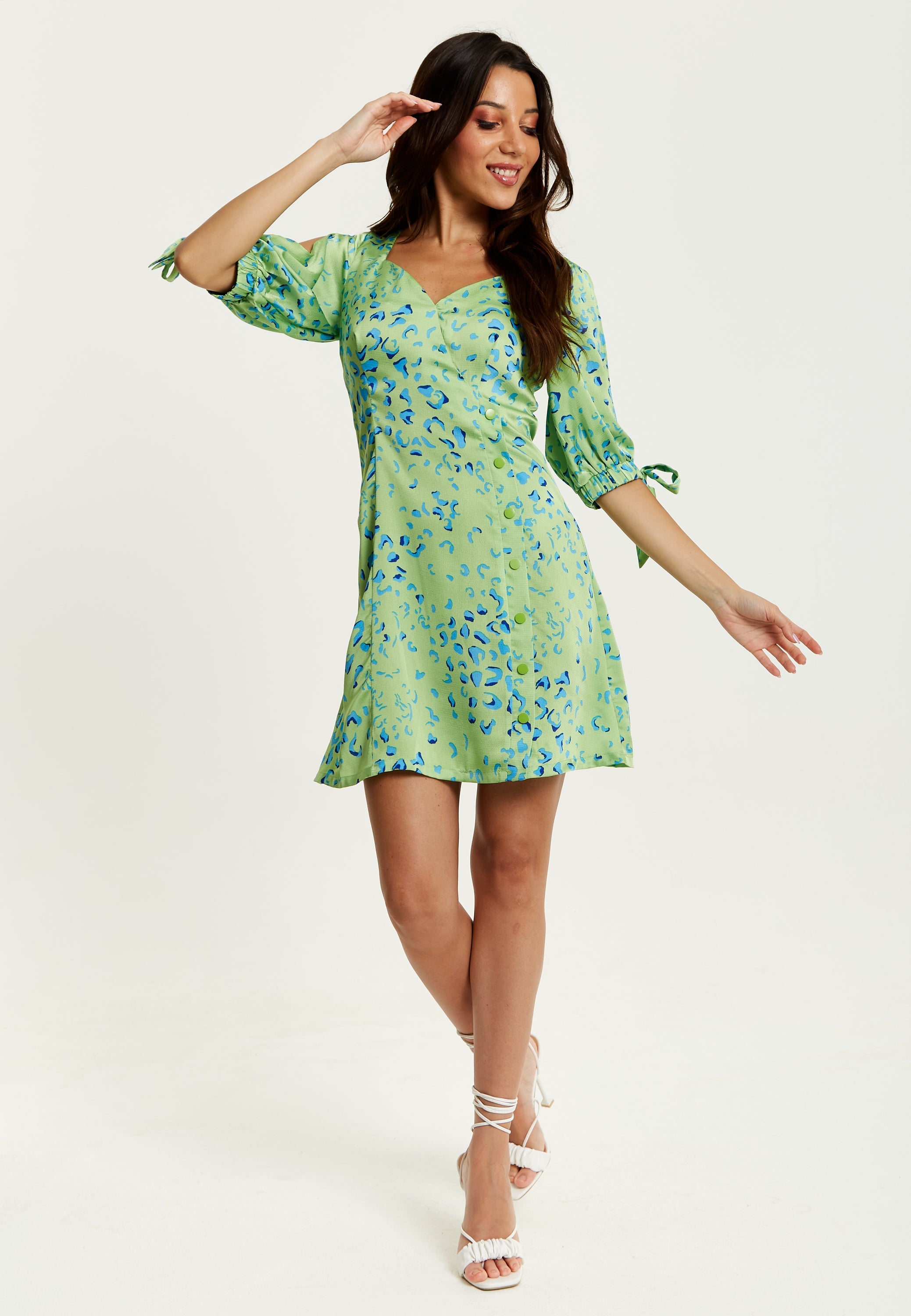 Women's Mini Dress in Mint with Tie-Up Sleeves and Back Detail - Stylish Liquorish