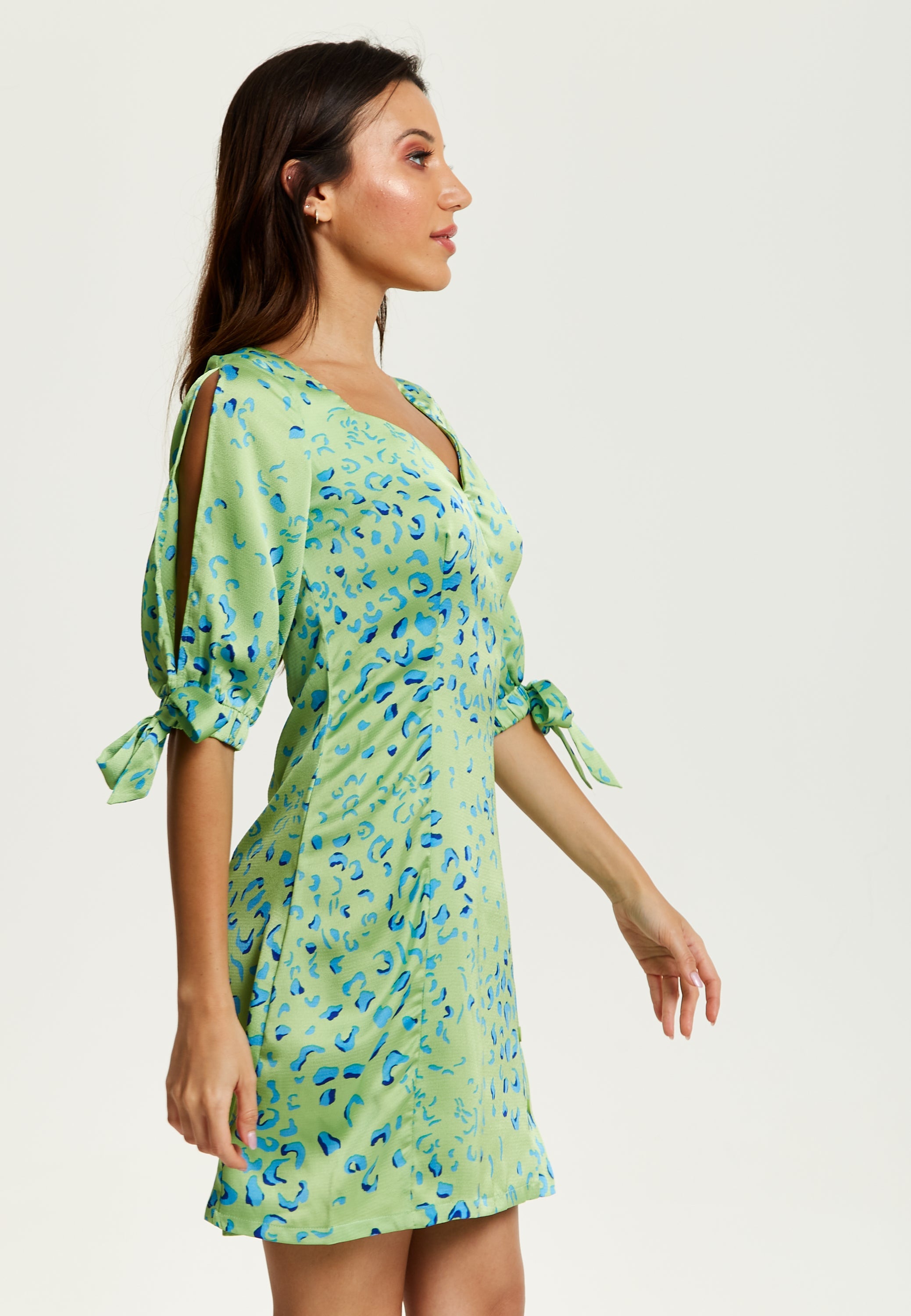 Women's Mini Dress in Mint with Tie-Up Sleeves and Back Detail - Stylish Liquorish