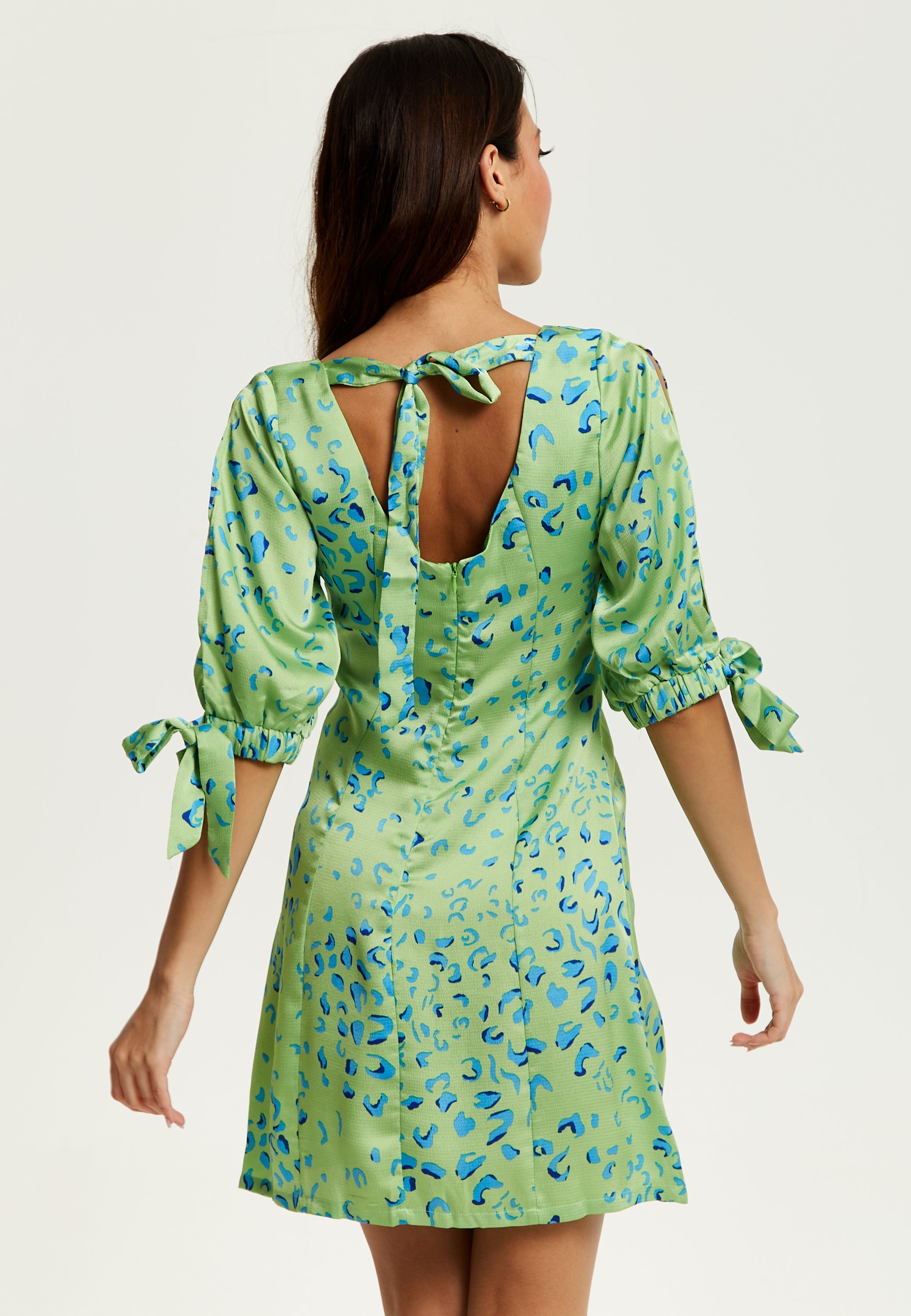 Women's Mini Dress in Mint with Tie-Up Sleeves and Back Detail - Stylish Liquorish