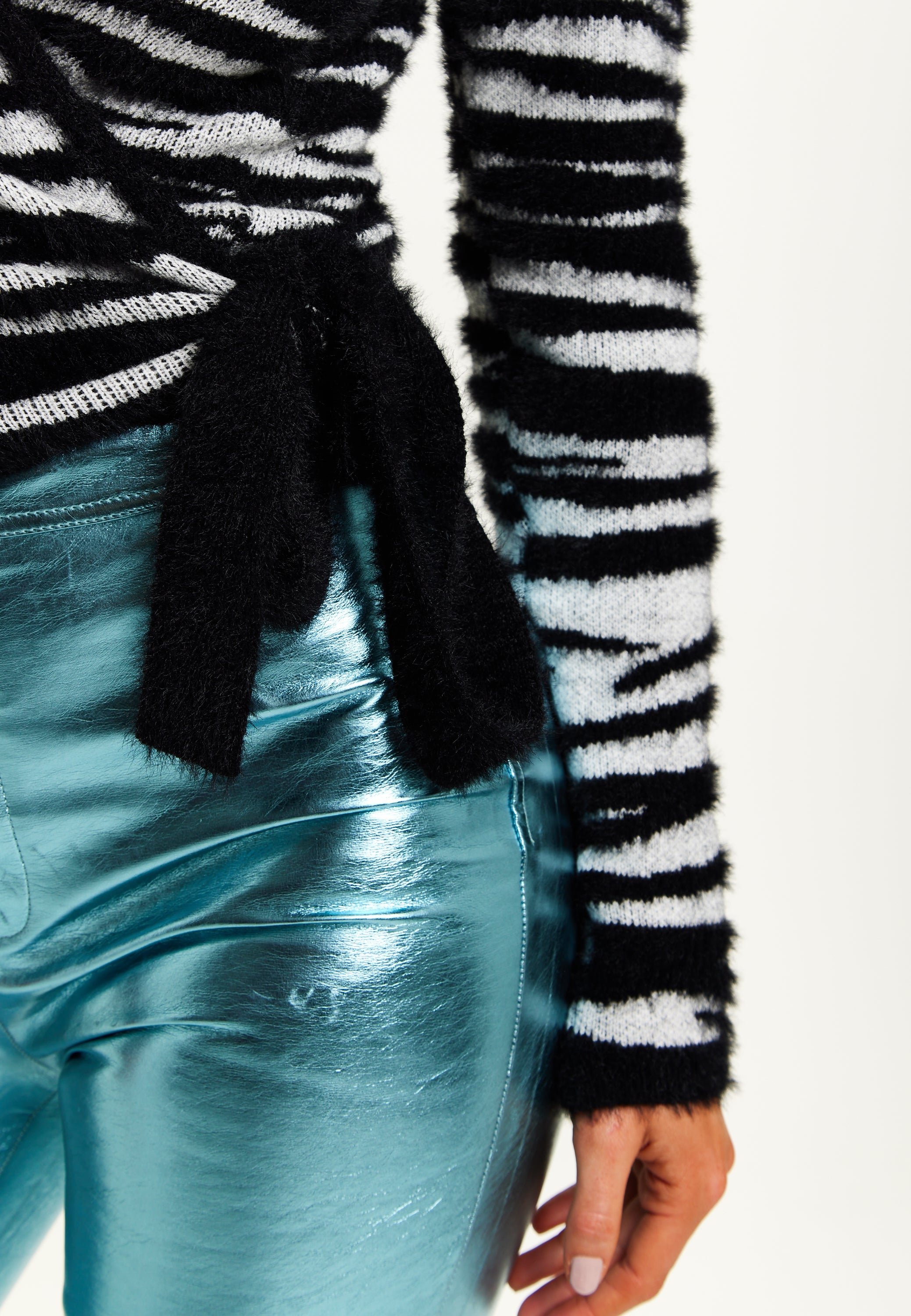 Women's Cardigan - Black and White Zebra Pattern, Fluffy Texture, Wrap Design, Stylish Comfort by Liquorish