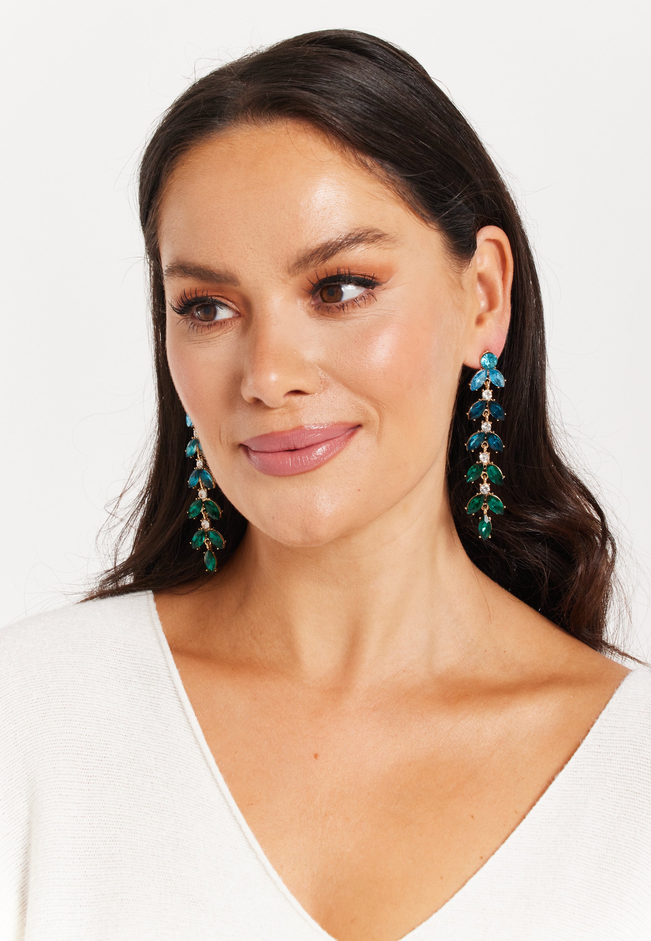 Dark Green Gorgeous Rhinestone Leaf Shaped Dangle Earrings