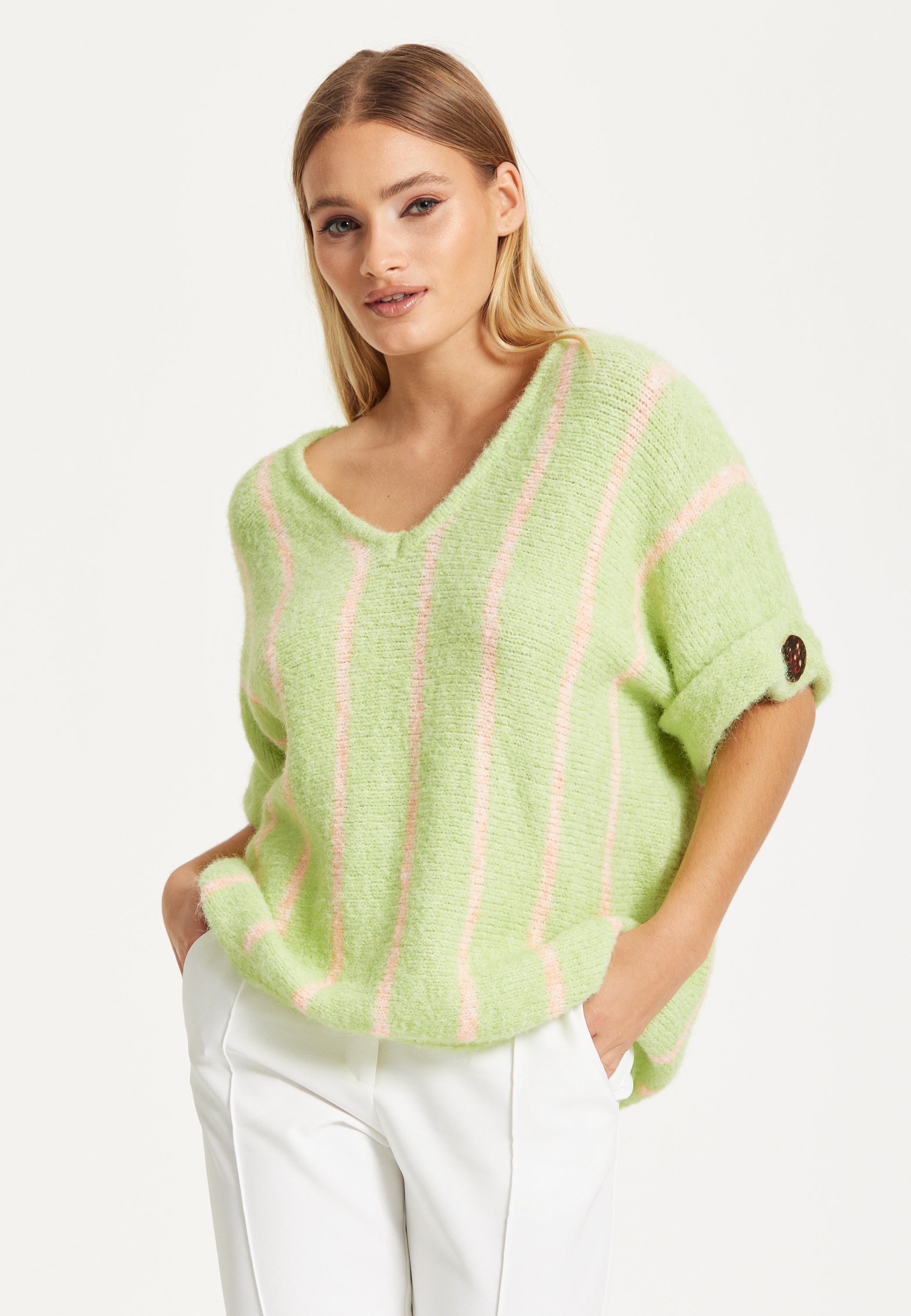Green Striped Summer Knit Top