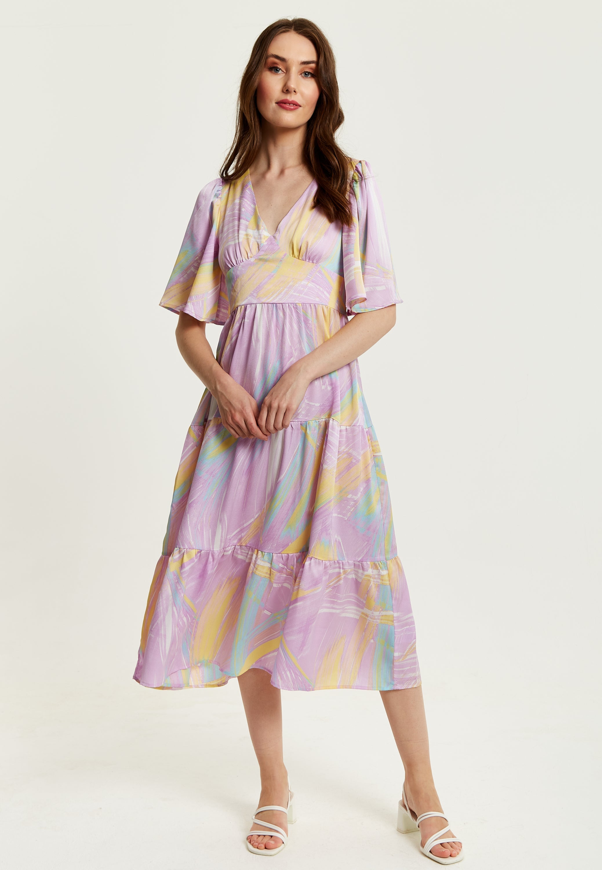 Women's Midi Dress in Lilac with Kimono Sleeves and Abstract Zebra Print, Stylish Fashion by Liquorish