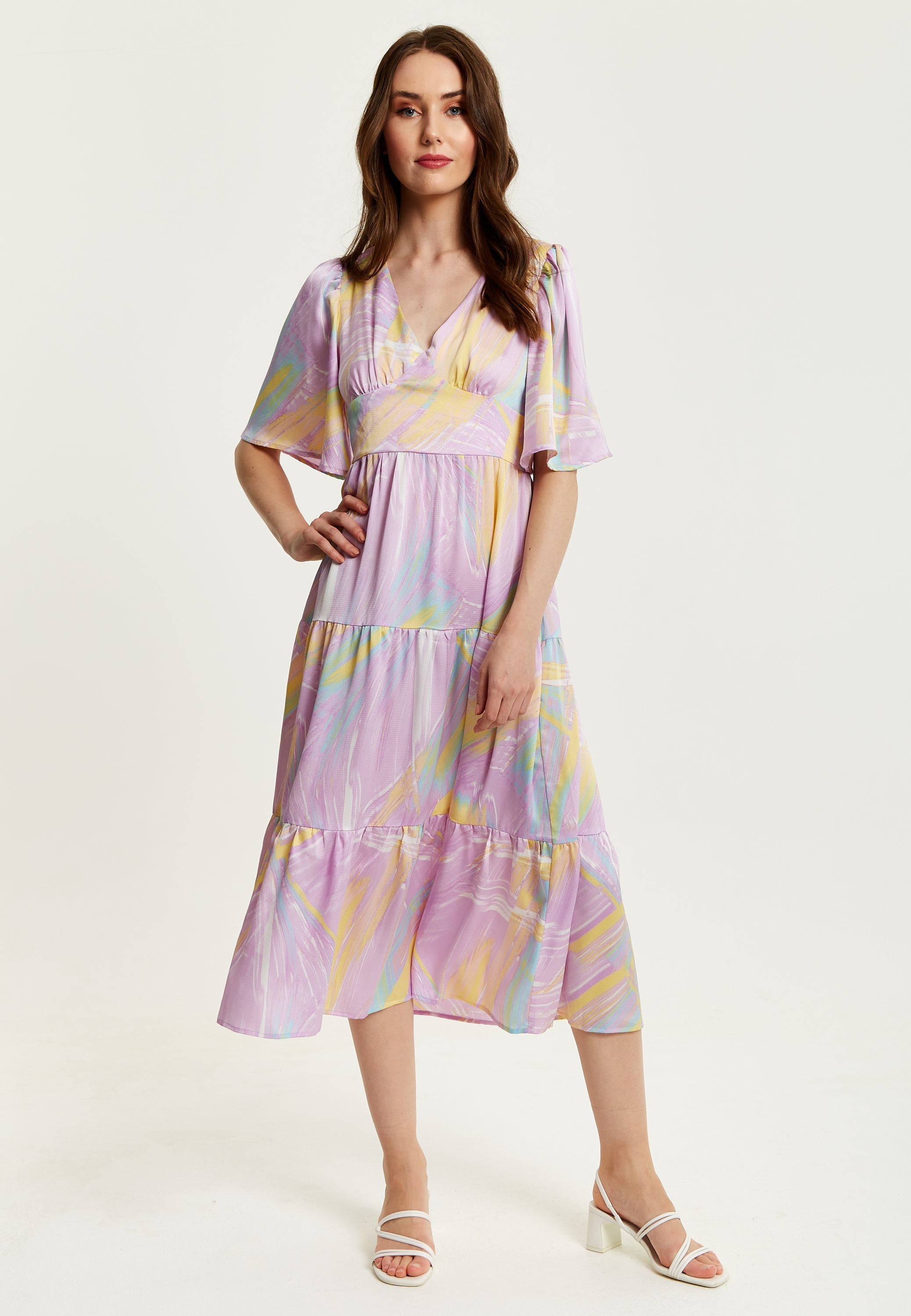 Women's Midi Dress in Lilac with Kimono Sleeves and Abstract Zebra Print, Stylish Fashion by Liquorish
